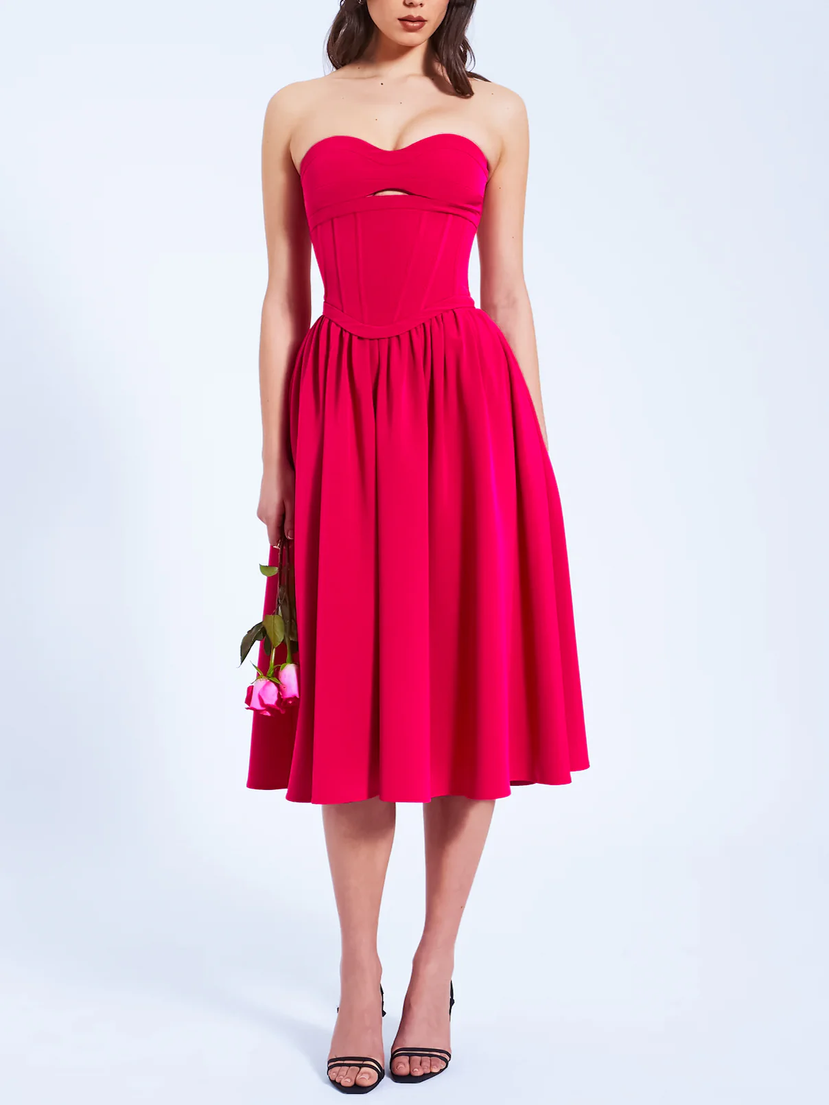 Aaliyah Fuchsia Halter Neck Corset Midi Sundress - Image 2