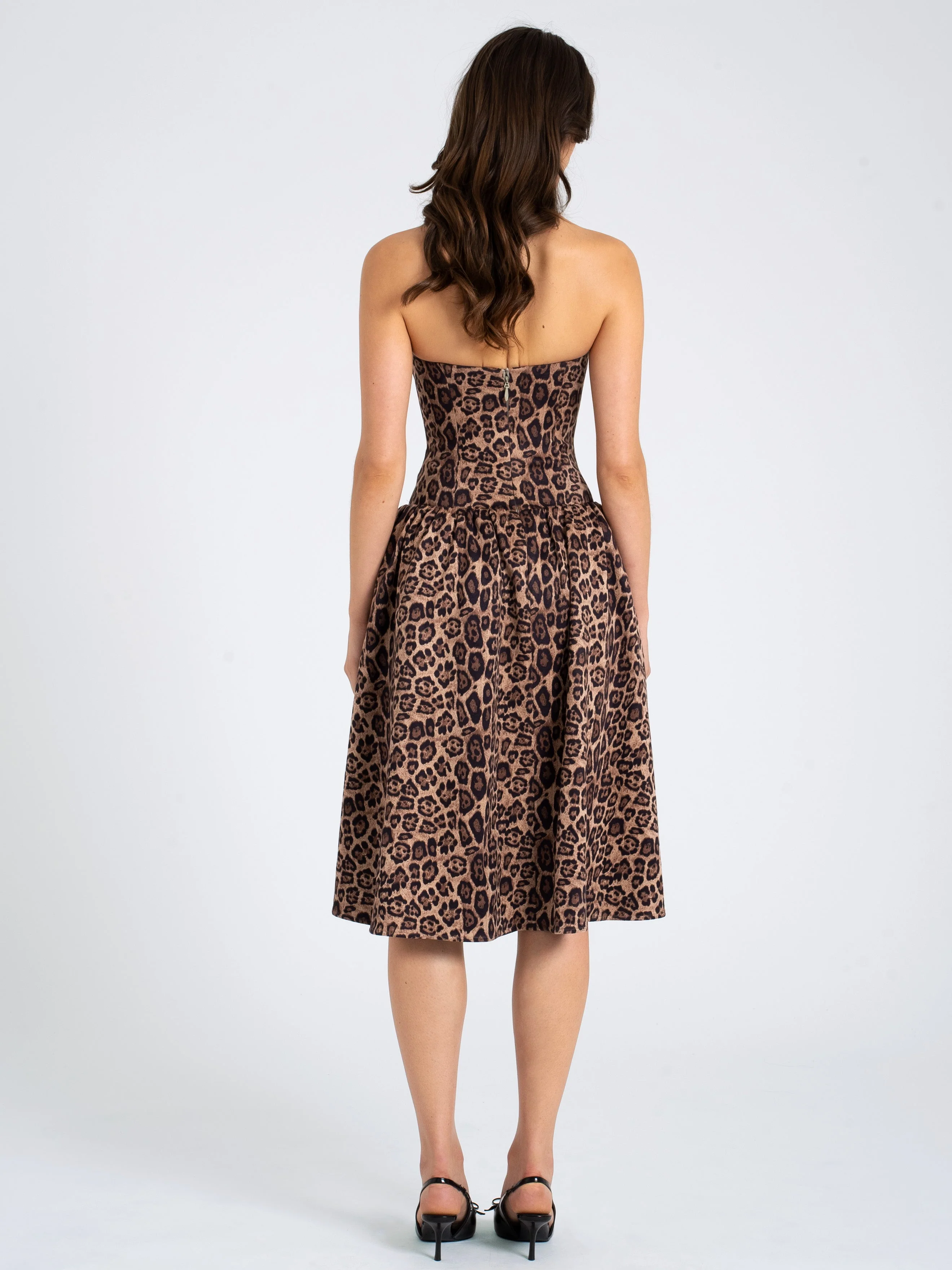 Agnia Cheetah Print Strapless Midi Dress with lace trim - Image 4