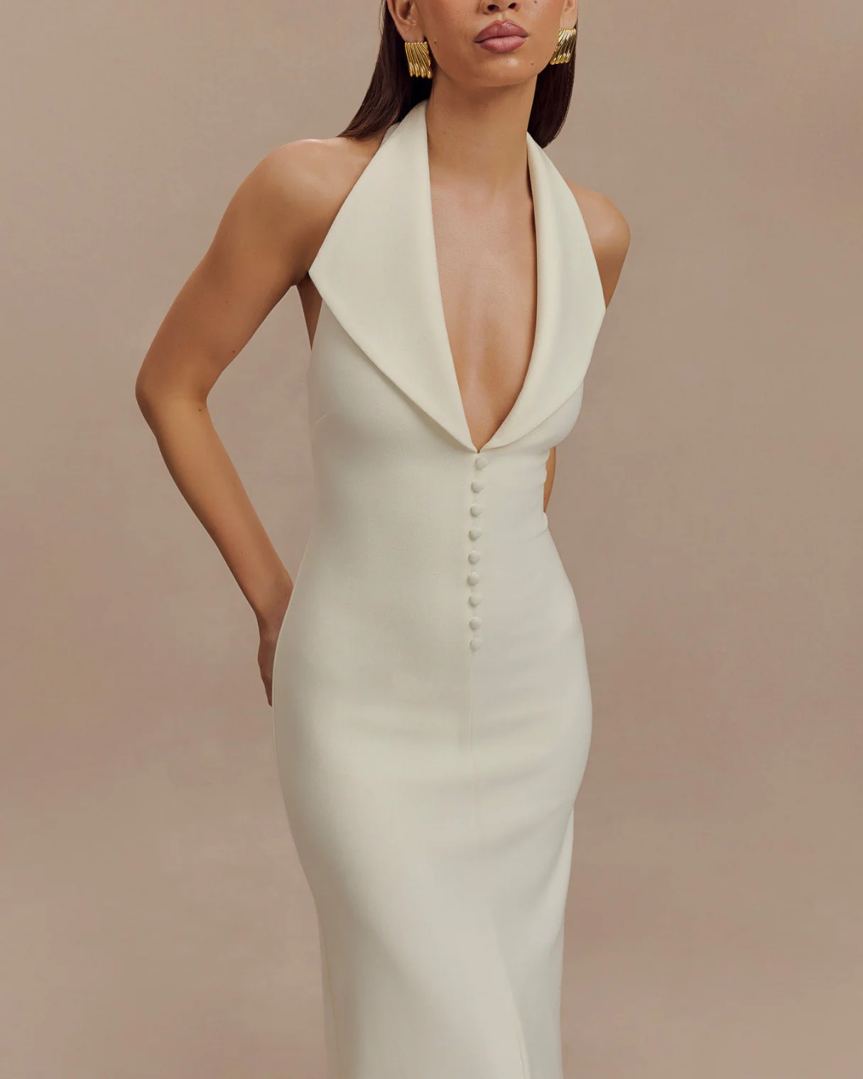 Akilina Halter Midi Dress in Ivory - Image 3