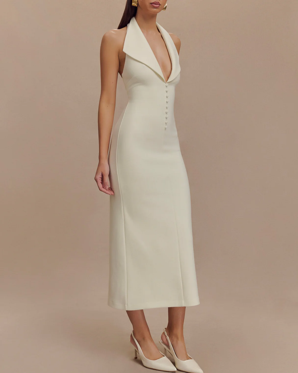 Akilina Halter Midi Dress in Ivory - Image 5