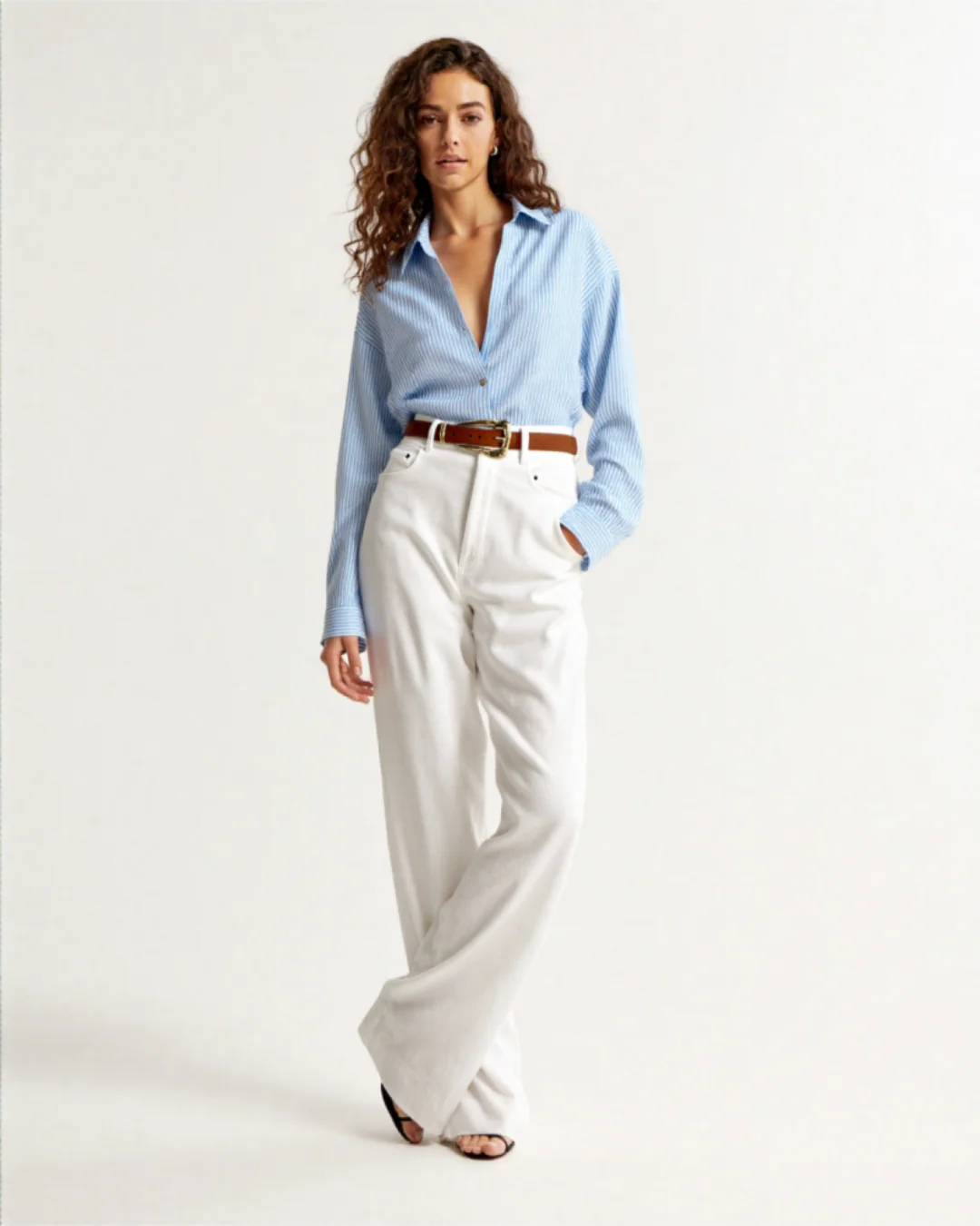Alelle STRIPED LINEN BLEND SHIRT BLUESTRIPE - Image 3
