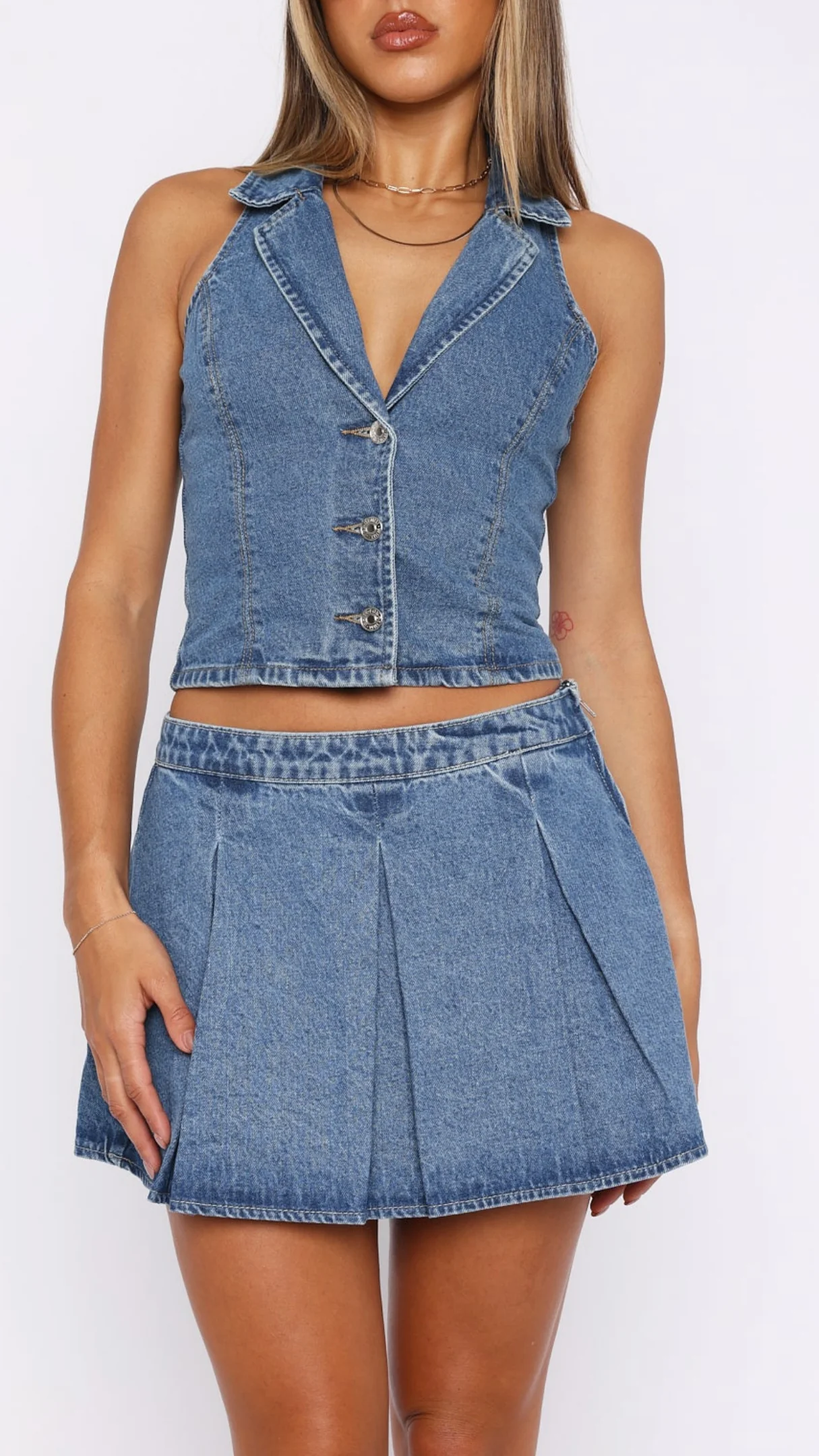 Alessia Whispers Denim Mini Skirt Mid Blue - Image 5