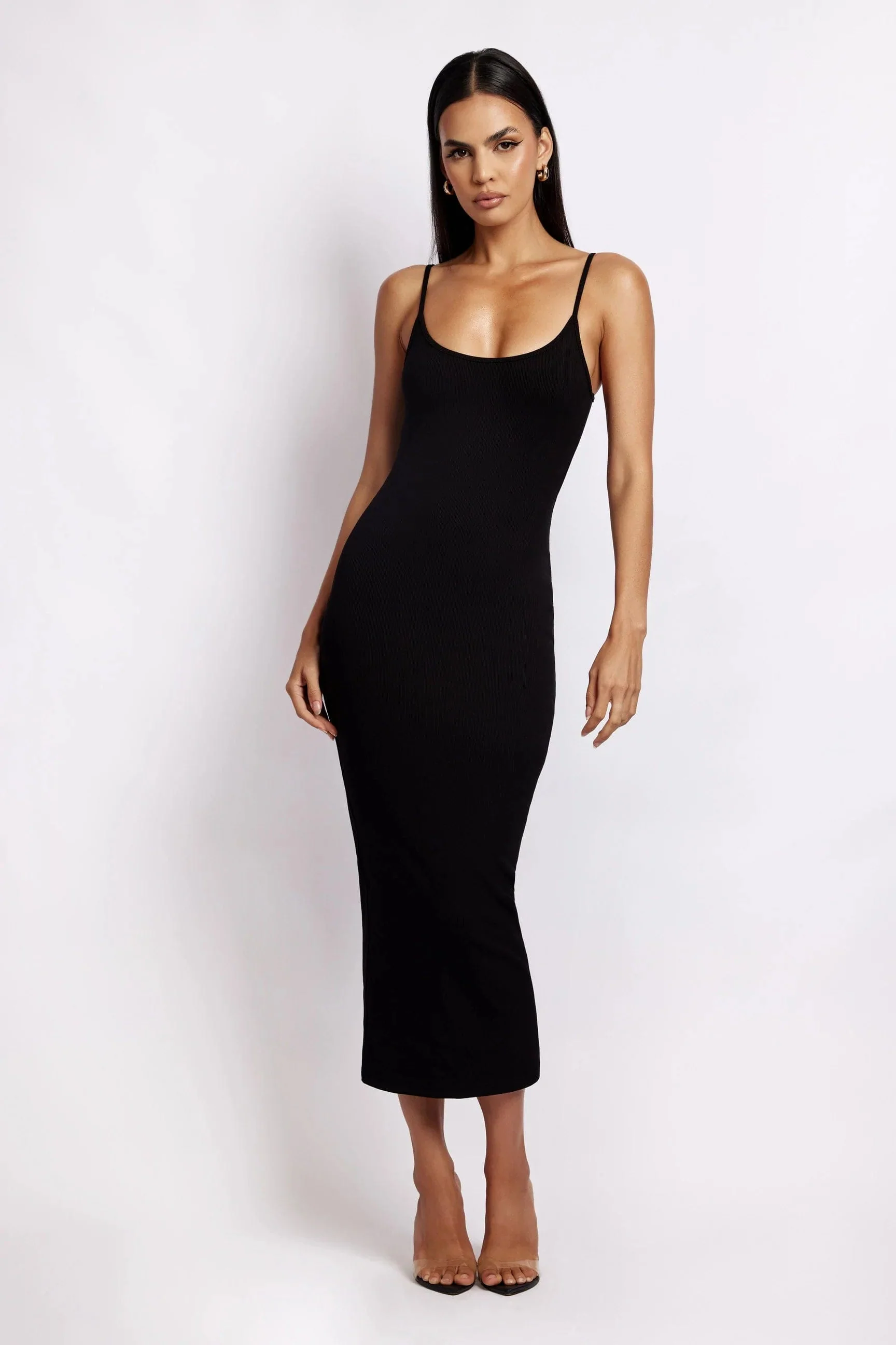ALEXIS Ribbed Cami Midi Dress in Black - Image 3