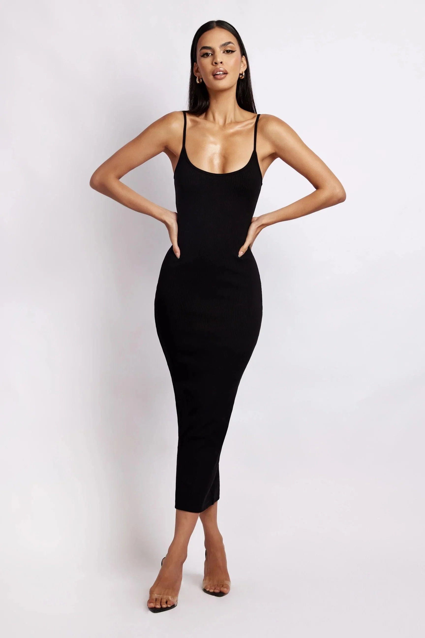 ALEXIS Ribbed Cami Midi Dress in Black - Image 4