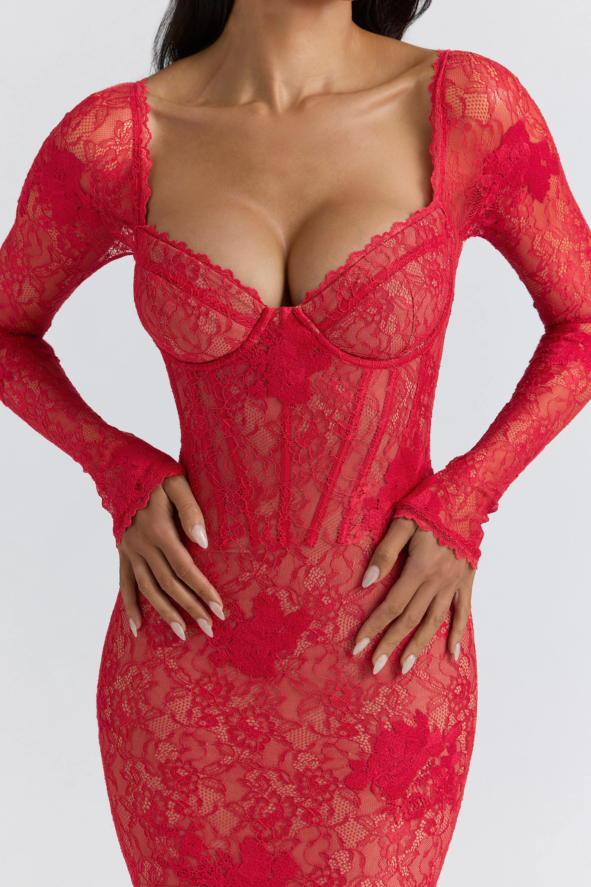 Alicia Lace Mini Dress in Red - Image 3