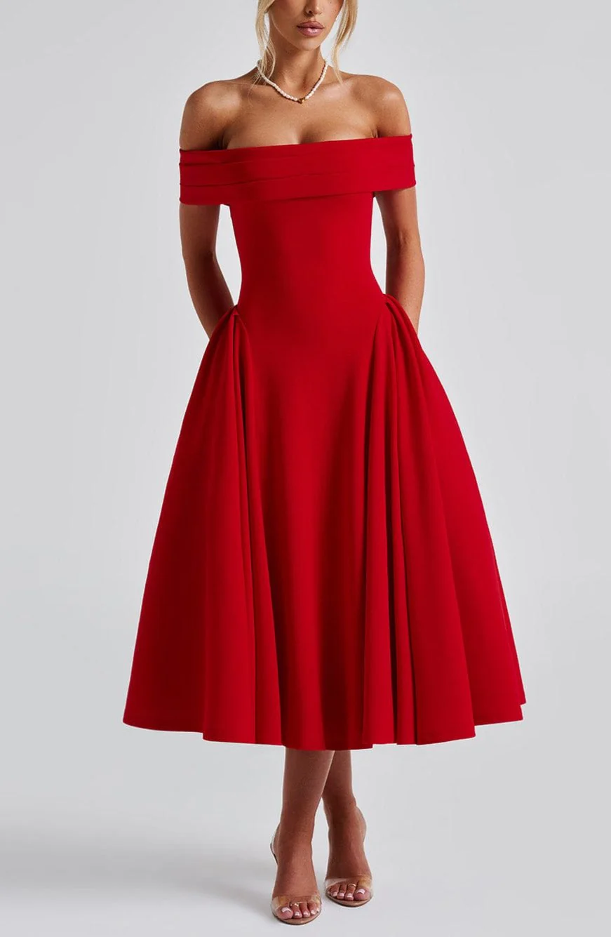 Alisa Midi Dress in Red - Image 2