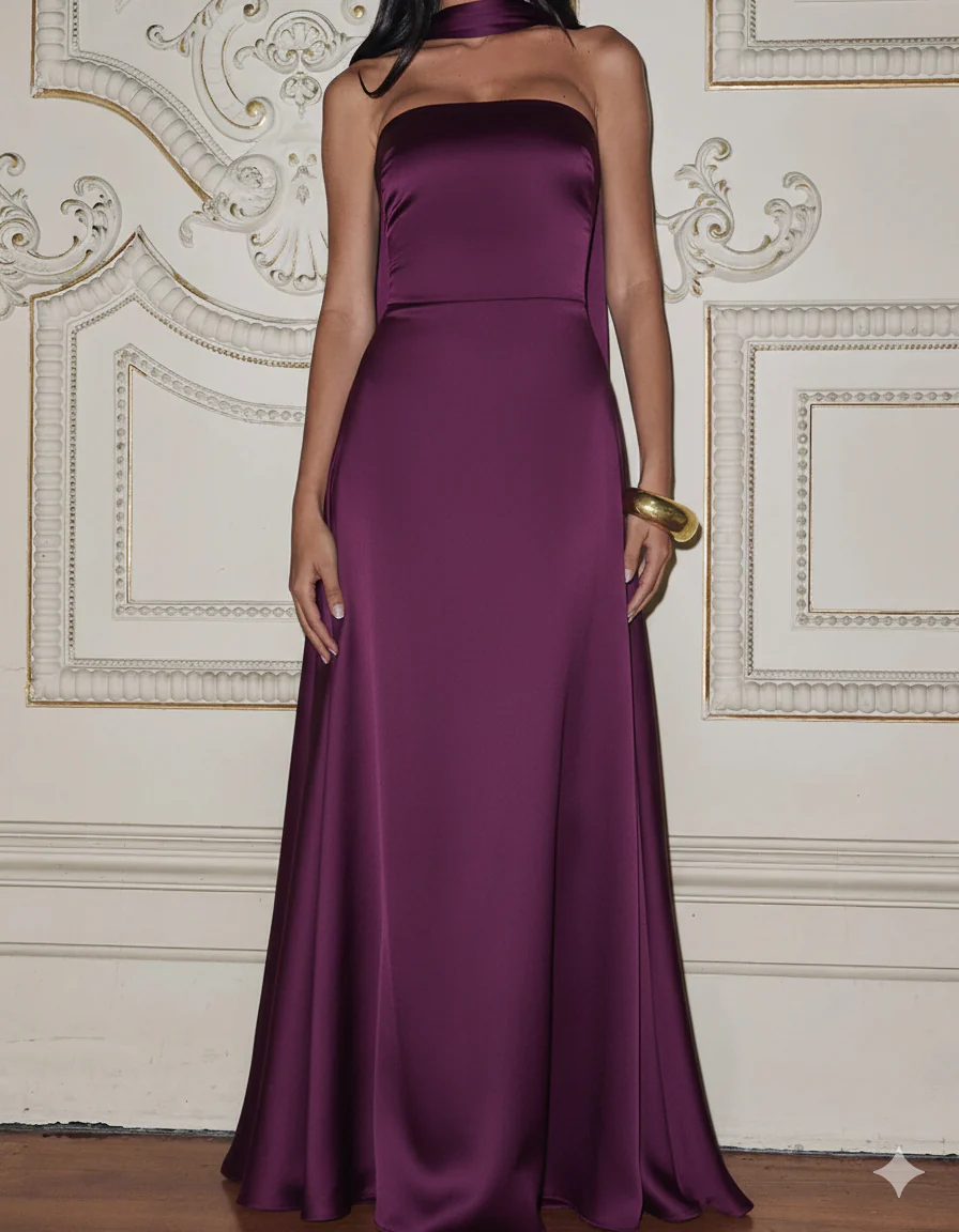 Amalfi Satin Strapless Maxi Dress with Scarf - Green - Image 14