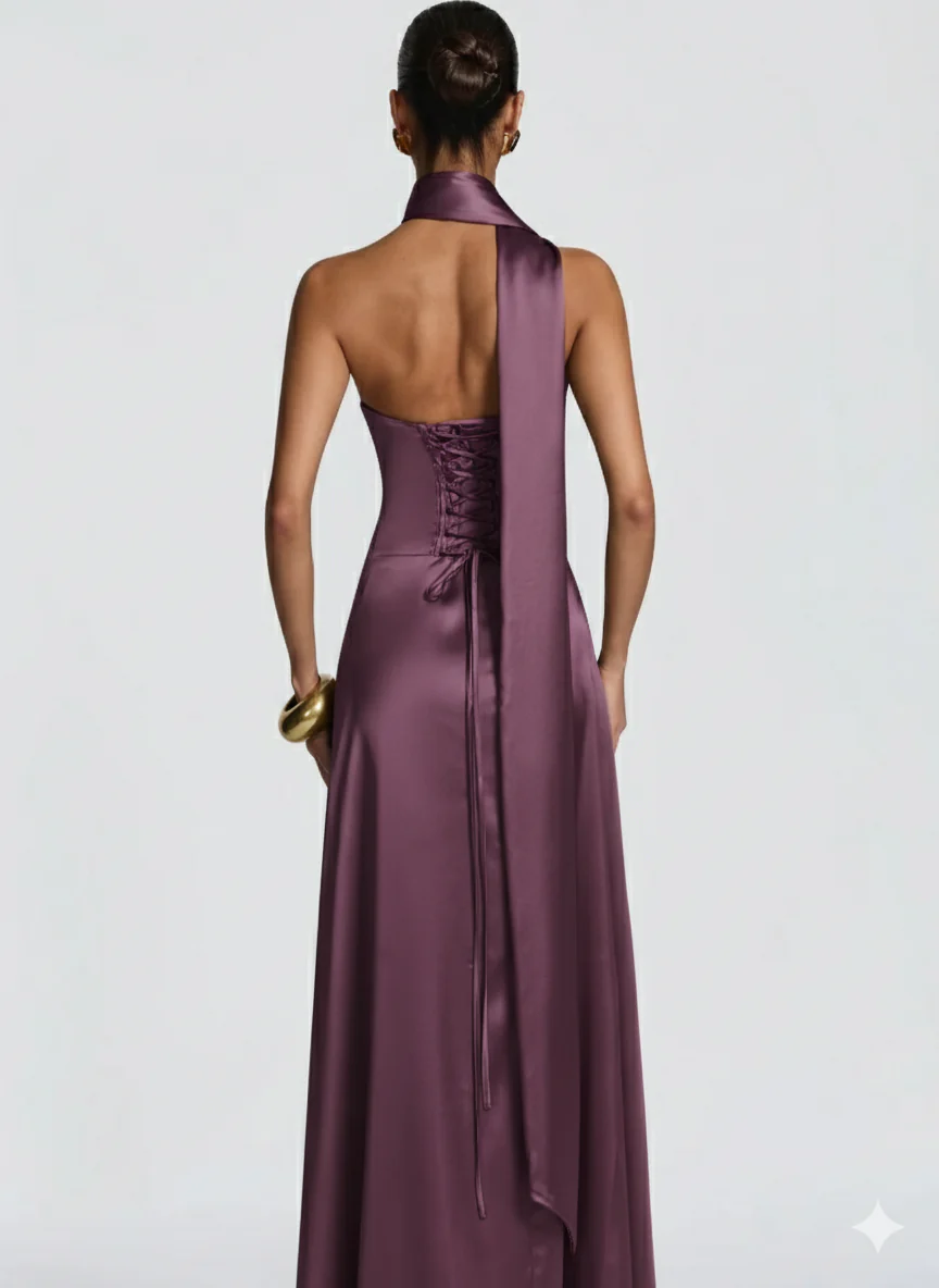 Amalfi Satin Strapless Maxi Dress with Scarf - Green - Image 16