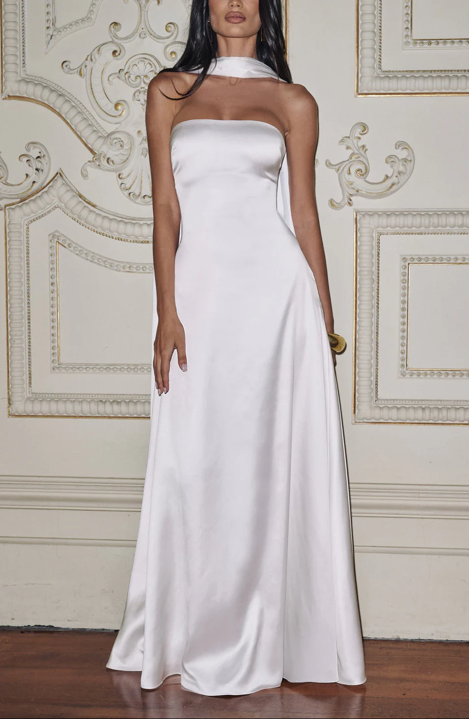 Amalfi Satin Strapless Maxi Dress with Scarf - Green - Image 18