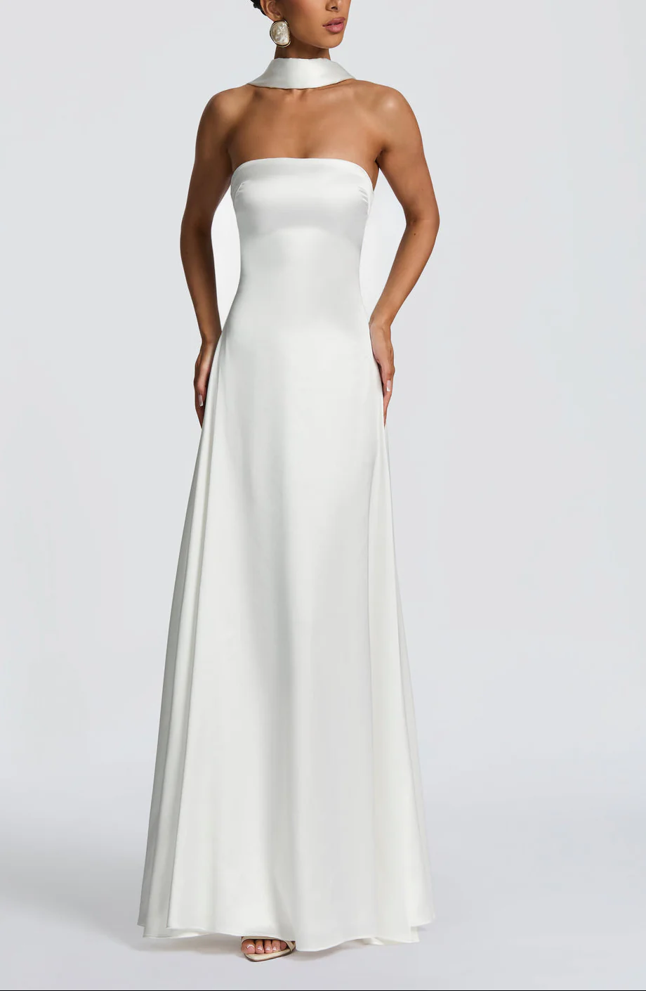 Amalfi Satin Strapless Maxi Dress with Scarf - Green - Image 23