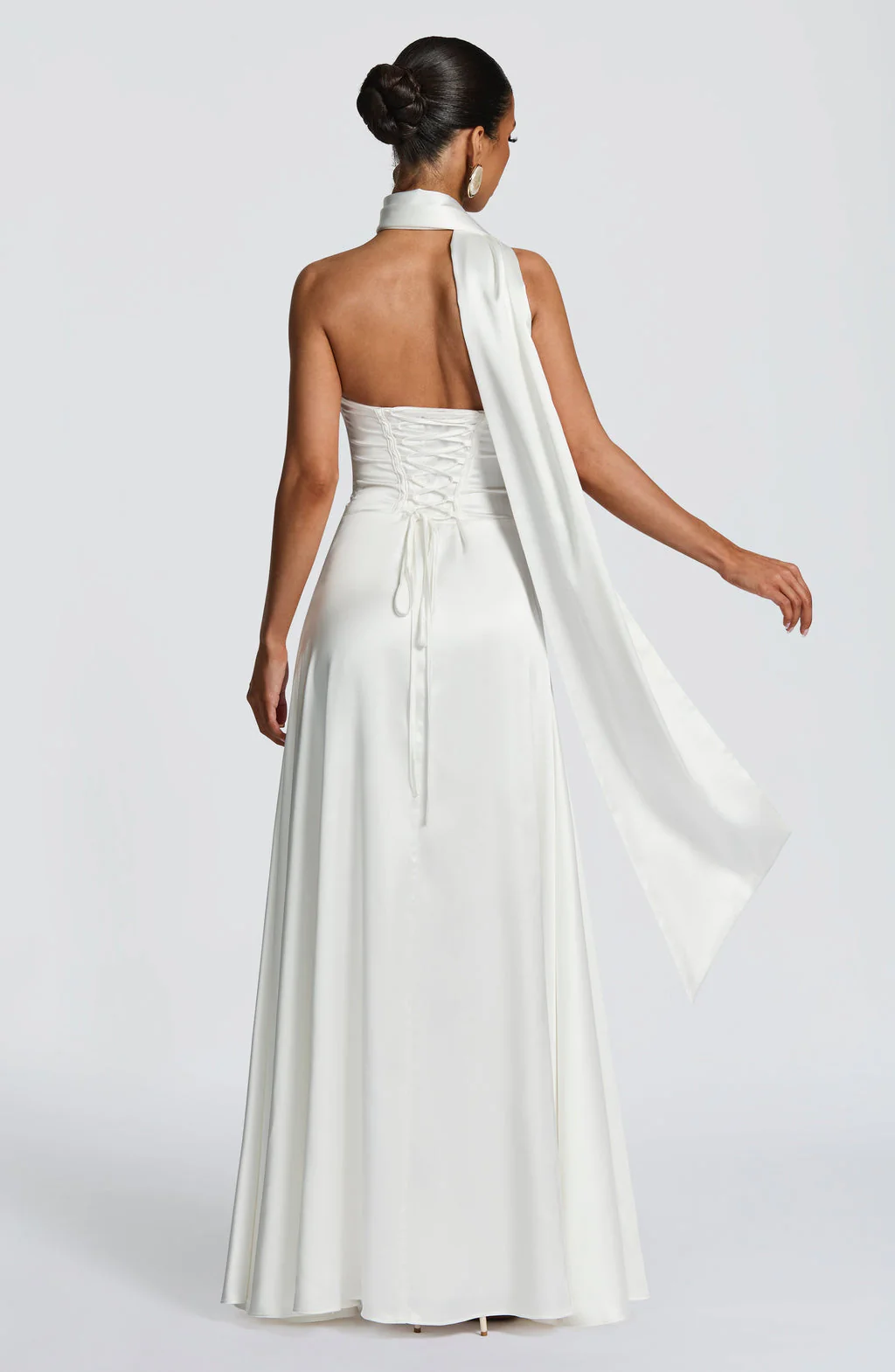 Amalfi Satin Strapless Maxi Dress with Scarf - Green - Image 29
