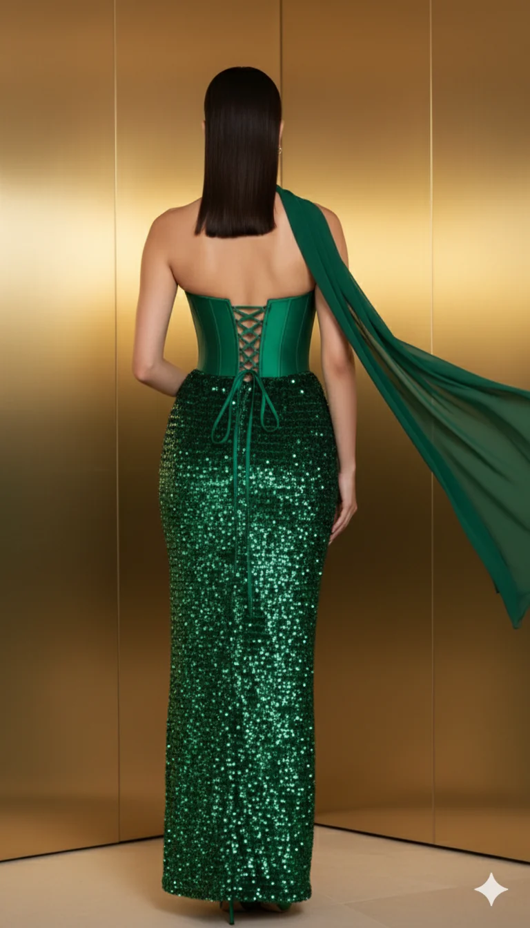 Anabelle Emarald Sequin Maxi Co-ord Green - Image 4