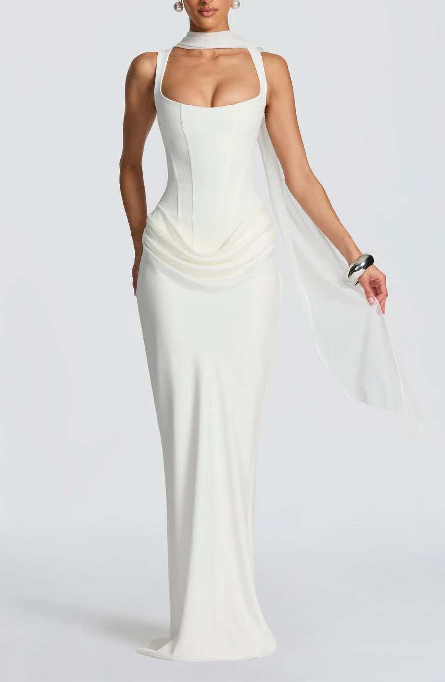 Anelina Satin Draped Maxi Gown in Black - Image 14