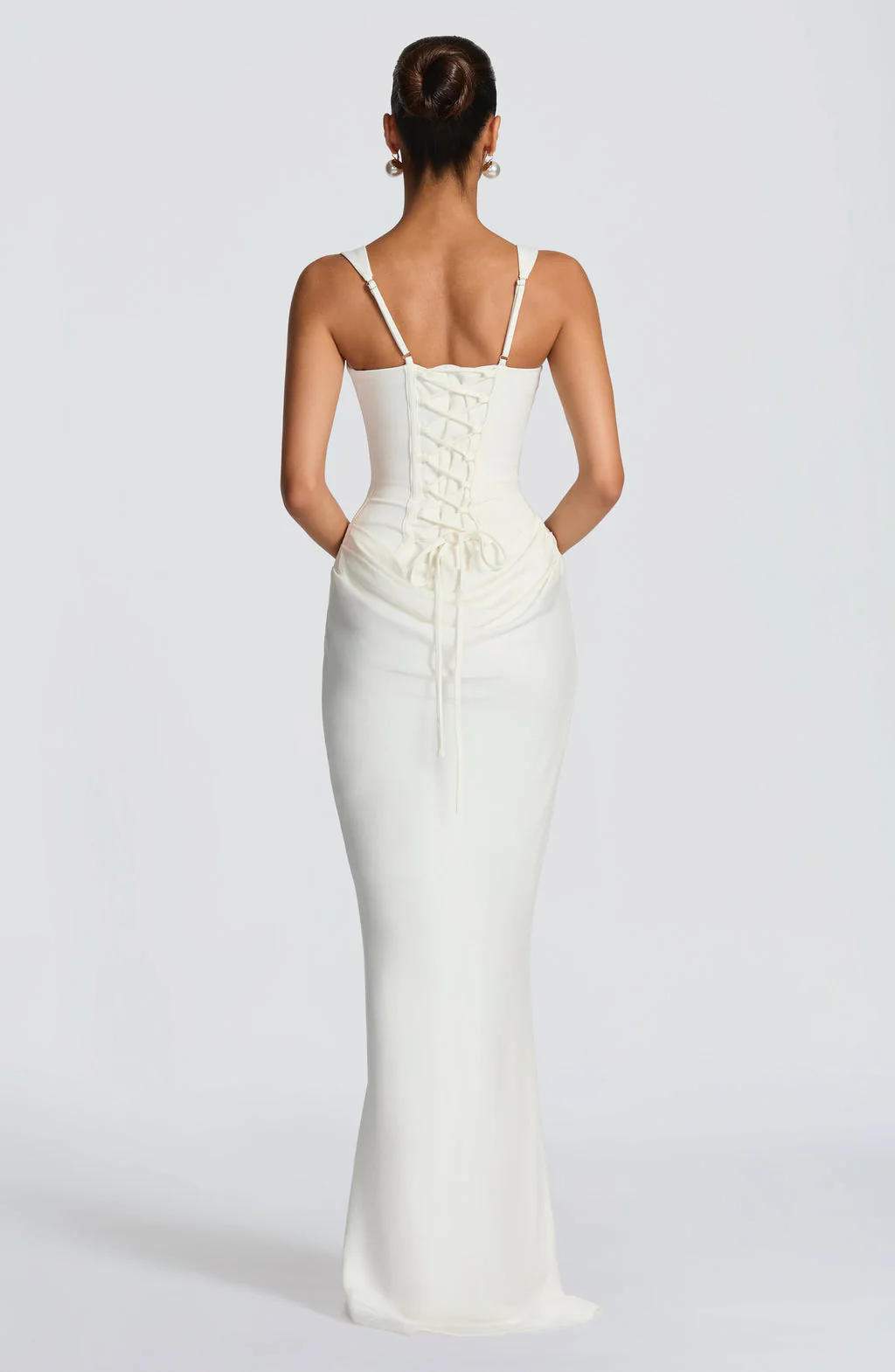 Anelina Satin Draped Maxi Gown in White - Image 8