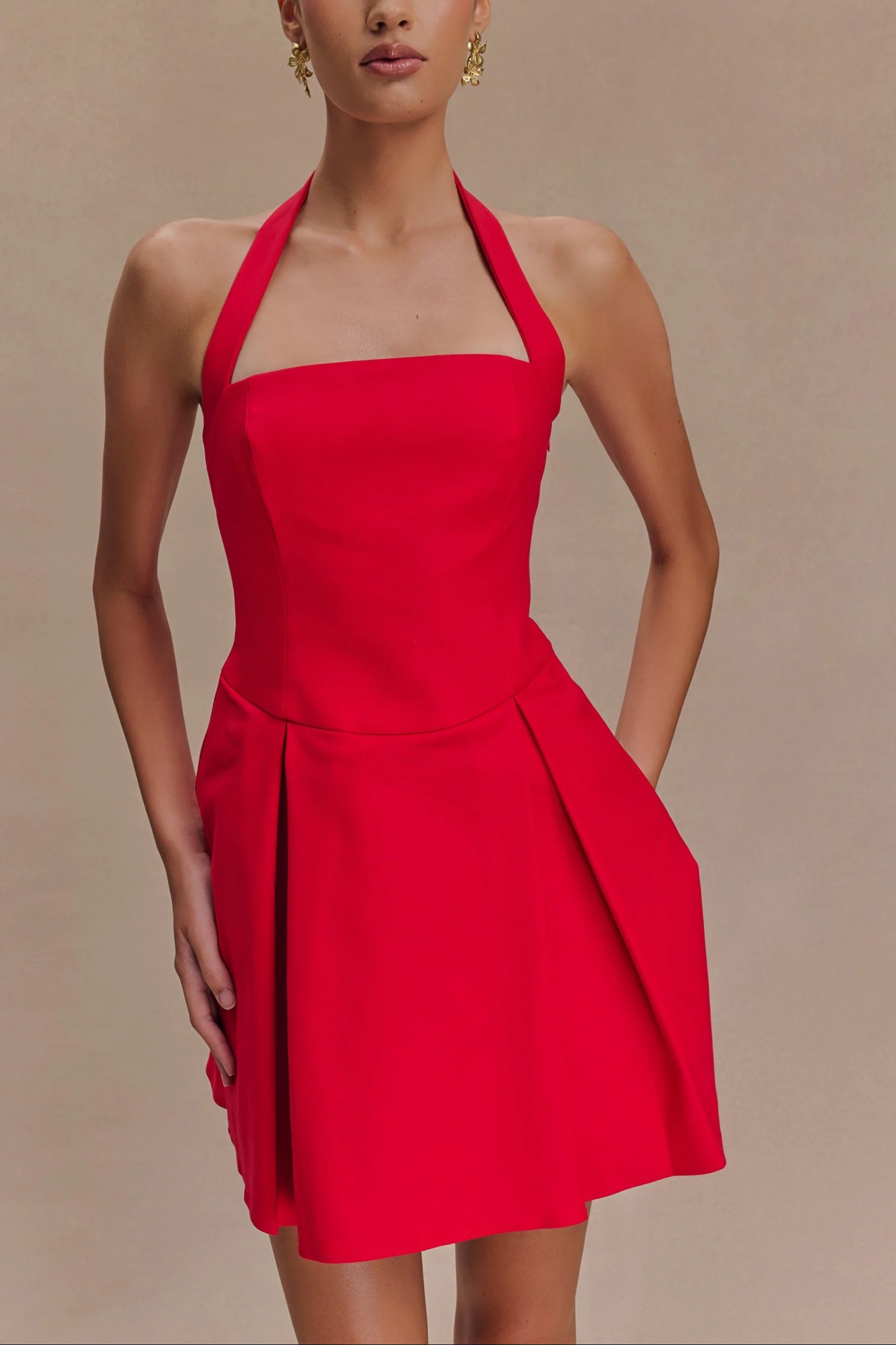 Anfima Halter Mini Dress in Red - Image 4