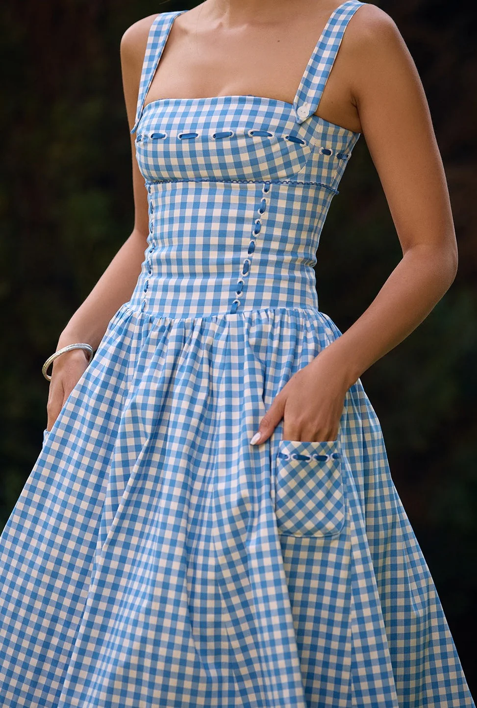 ANIAH BLUE GINGHAM MIDI SUNDRESS - Image 3
