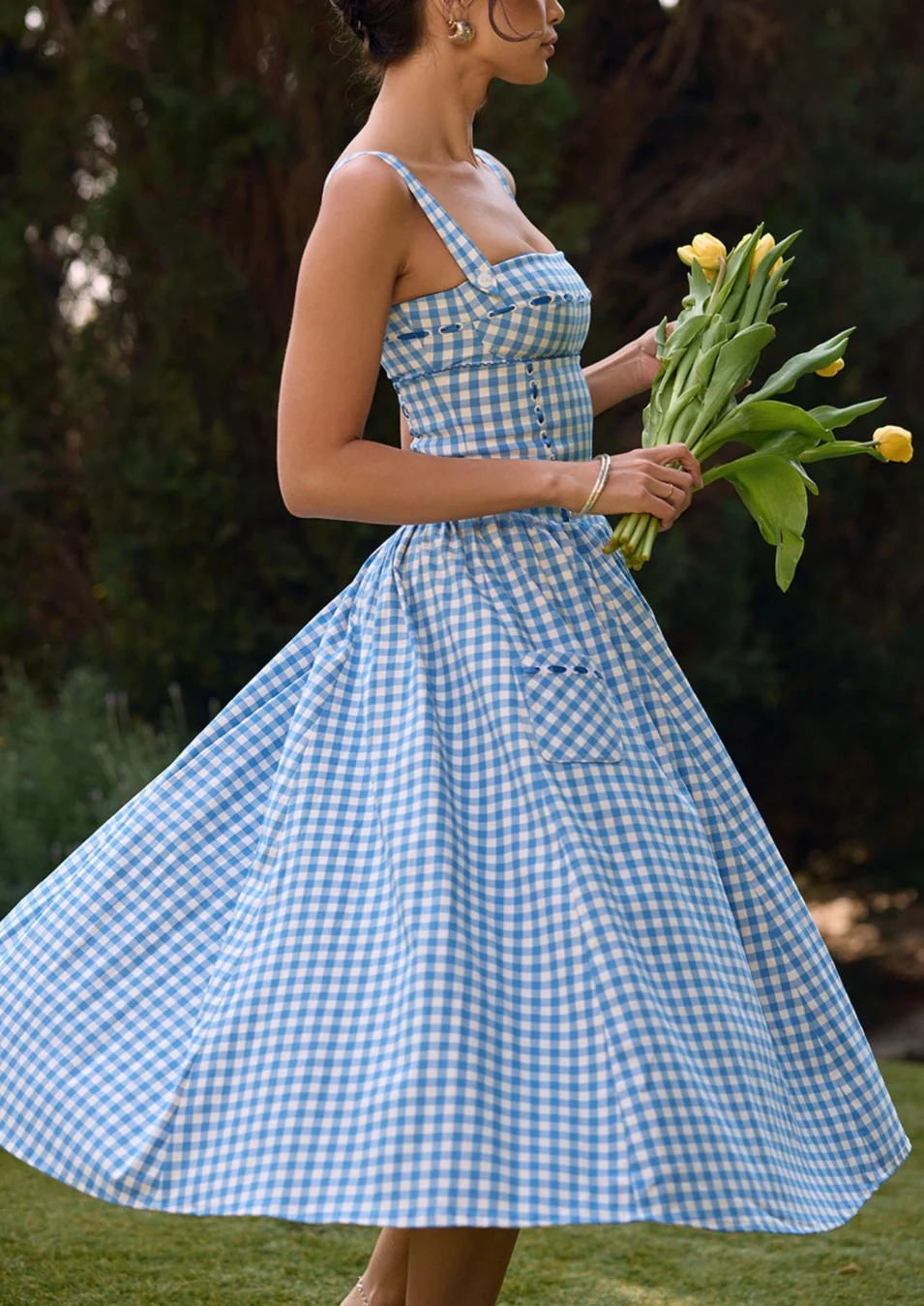 ANIAH BLUE GINGHAM MIDI SUNDRESS - Image 4