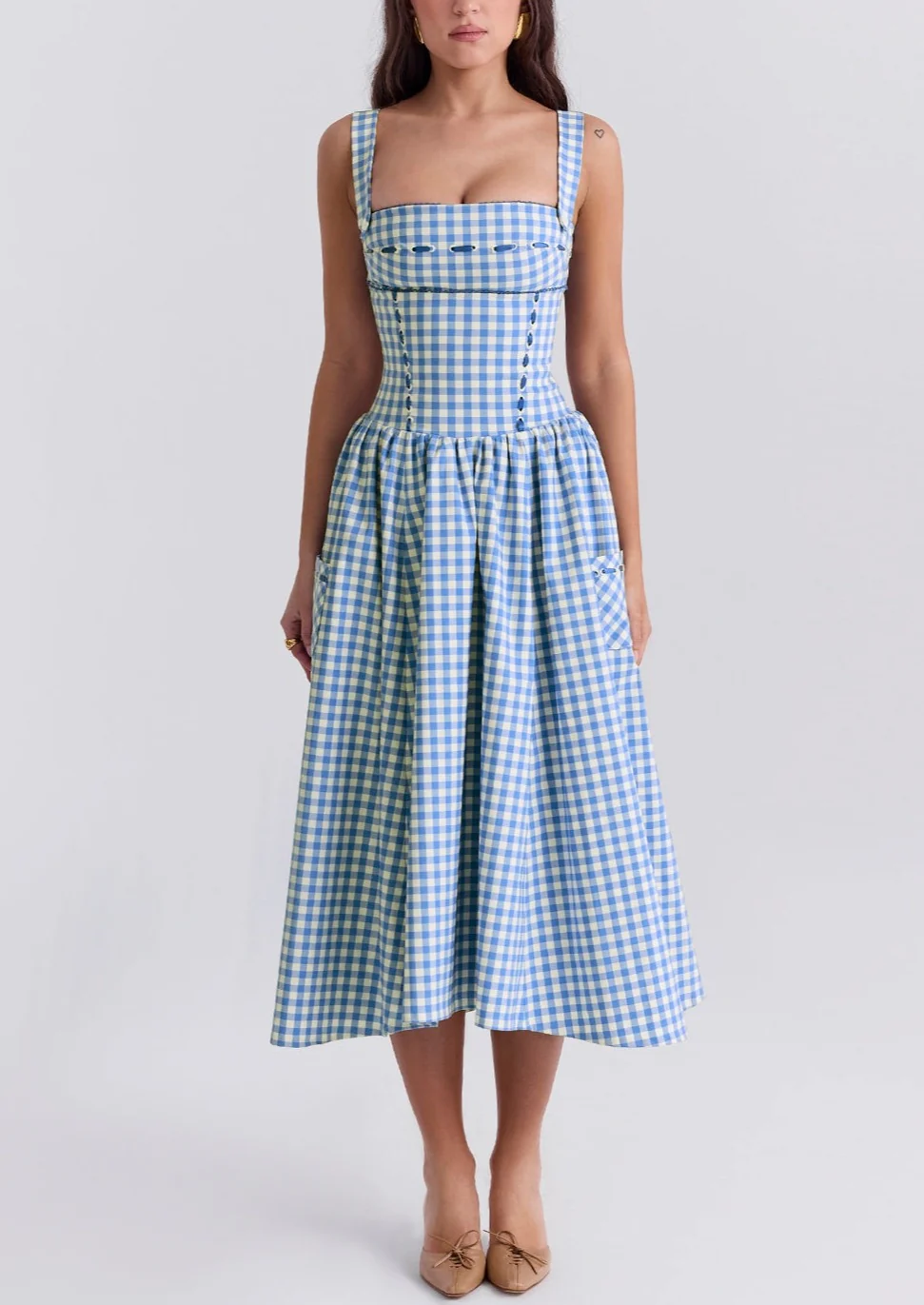 ANIAH BLUE GINGHAM MIDI SUNDRESS - Image 5