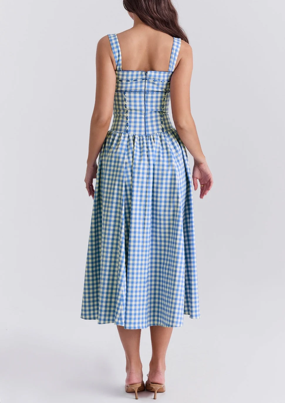 ANIAH BLUE GINGHAM MIDI SUNDRESS - Image 7