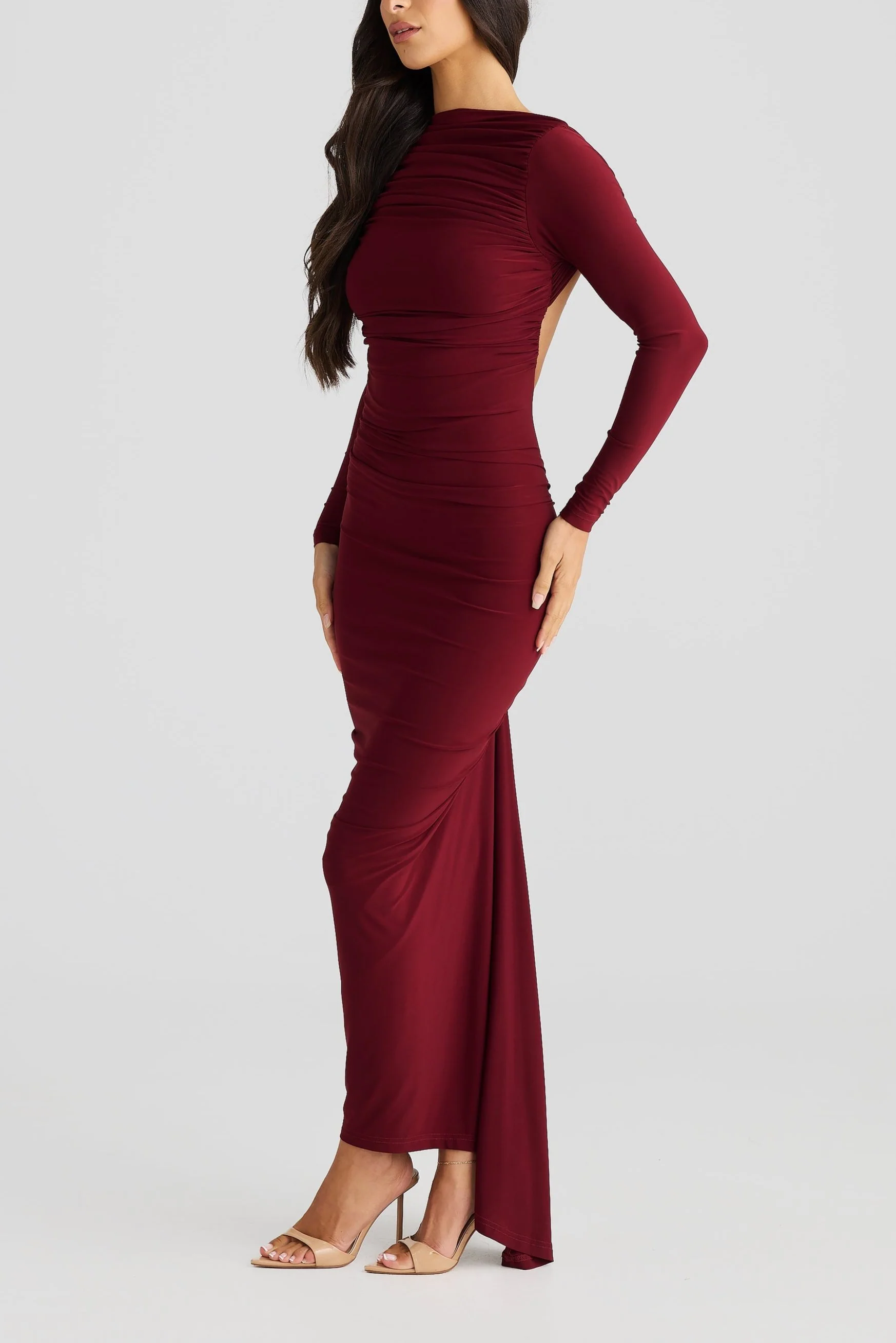 Anya Deep v back dress in Maroon - Image 4