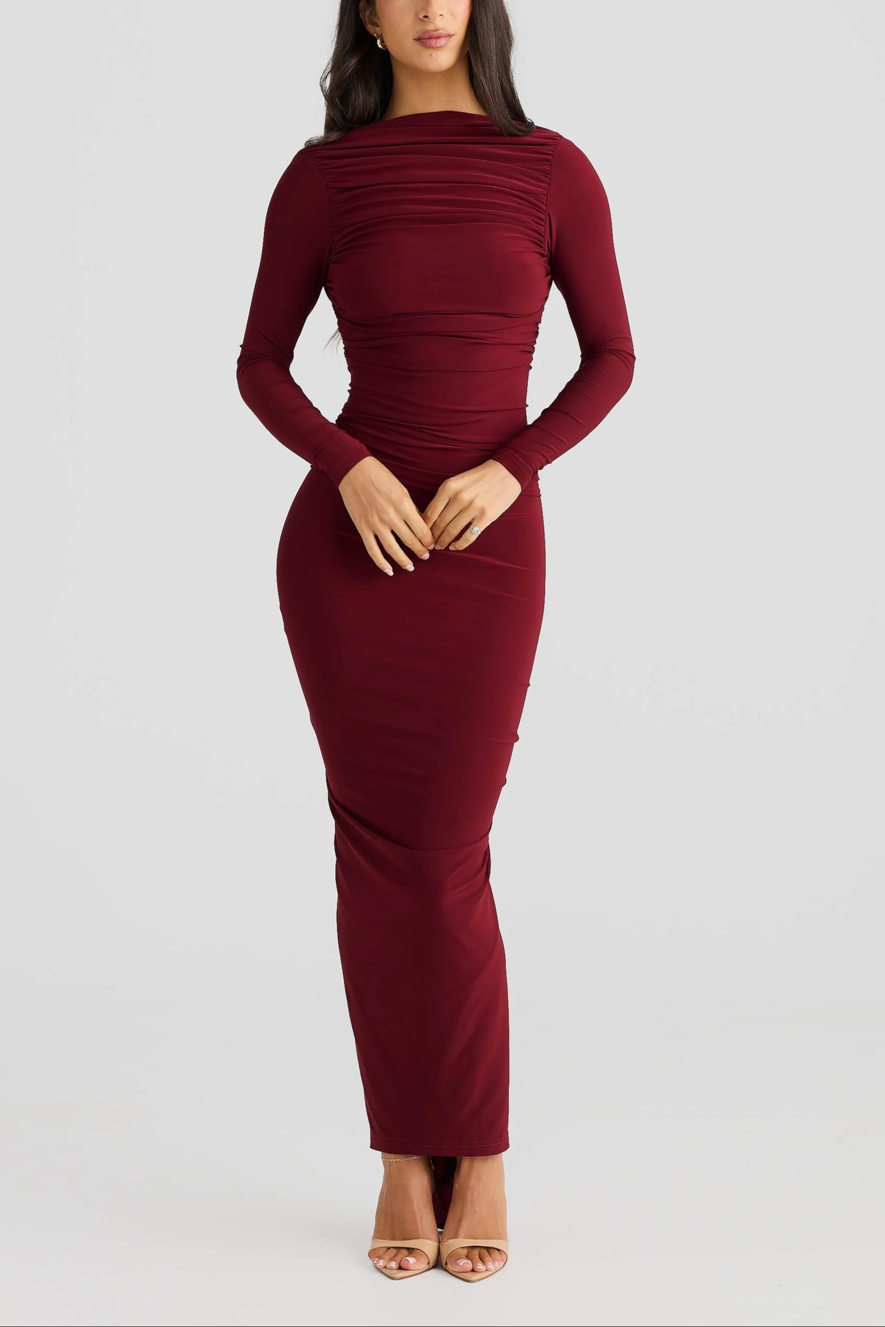 Anya Deep v back dress in Maroon - Image 5