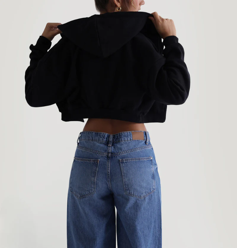 Arina Key Zip-Up Cropped Hoodie in Black - Image 3