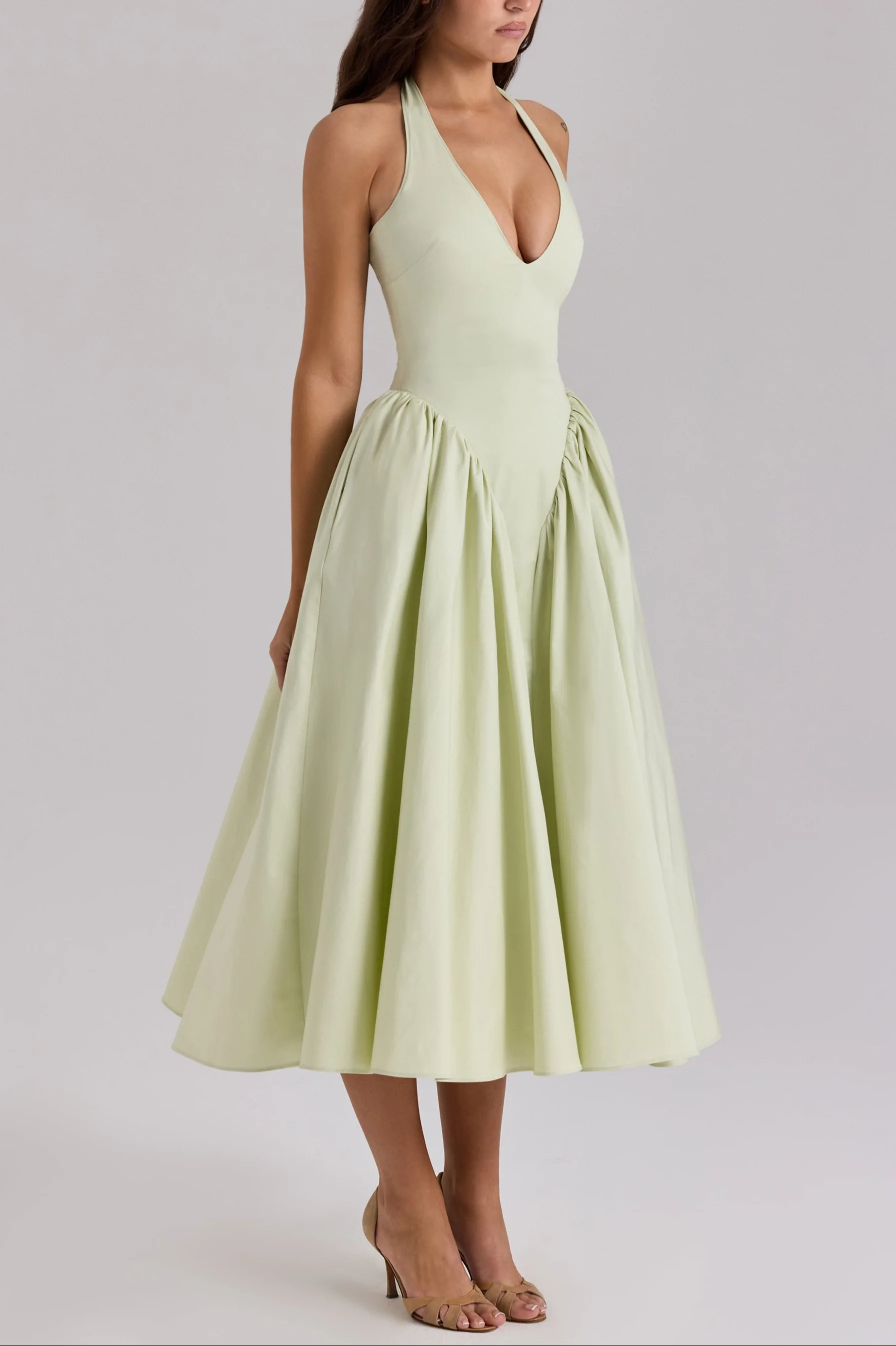 Arina pistachio cotton halter midi sundress - Image 3