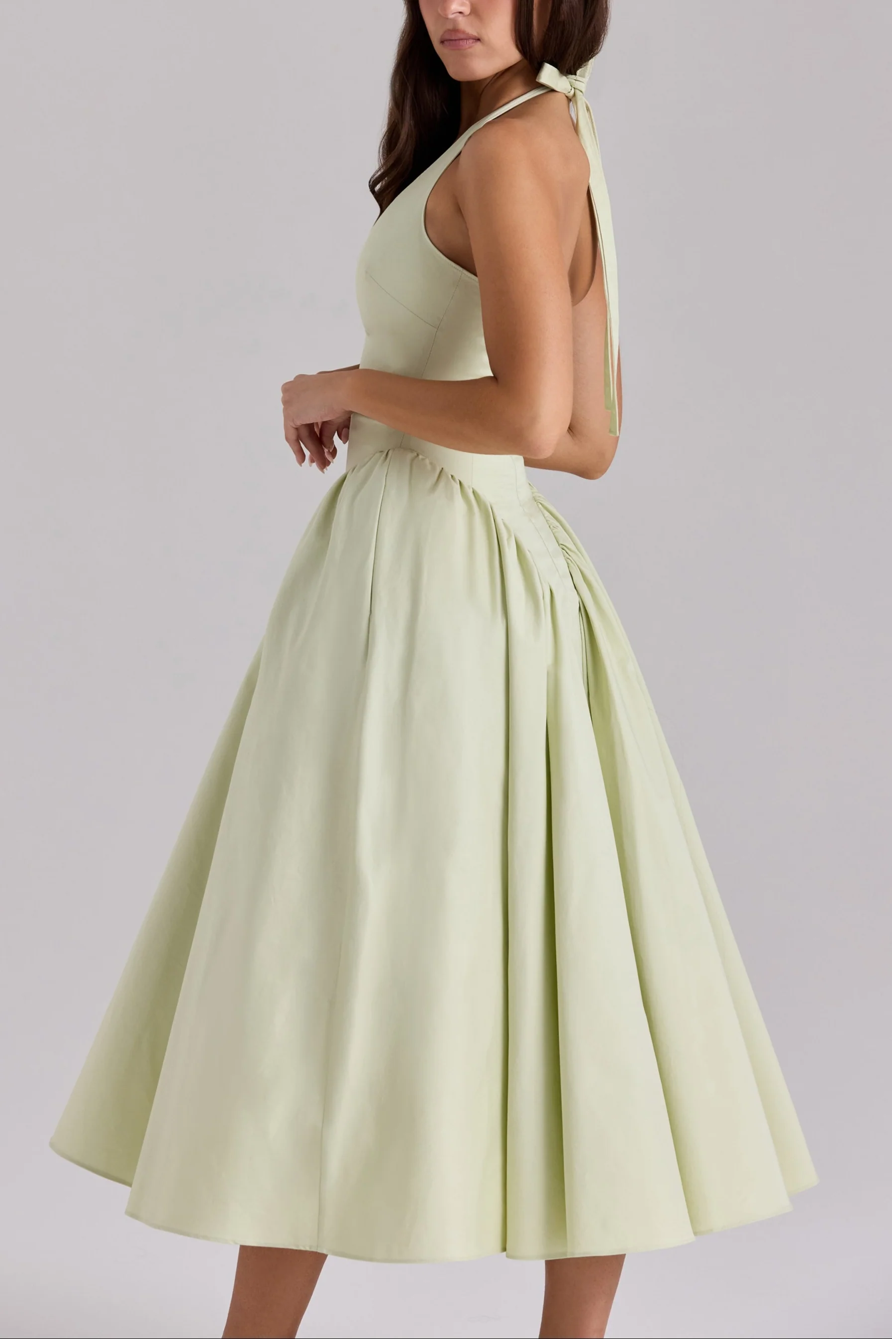 Arina pistachio cotton halter midi sundress - Image 4