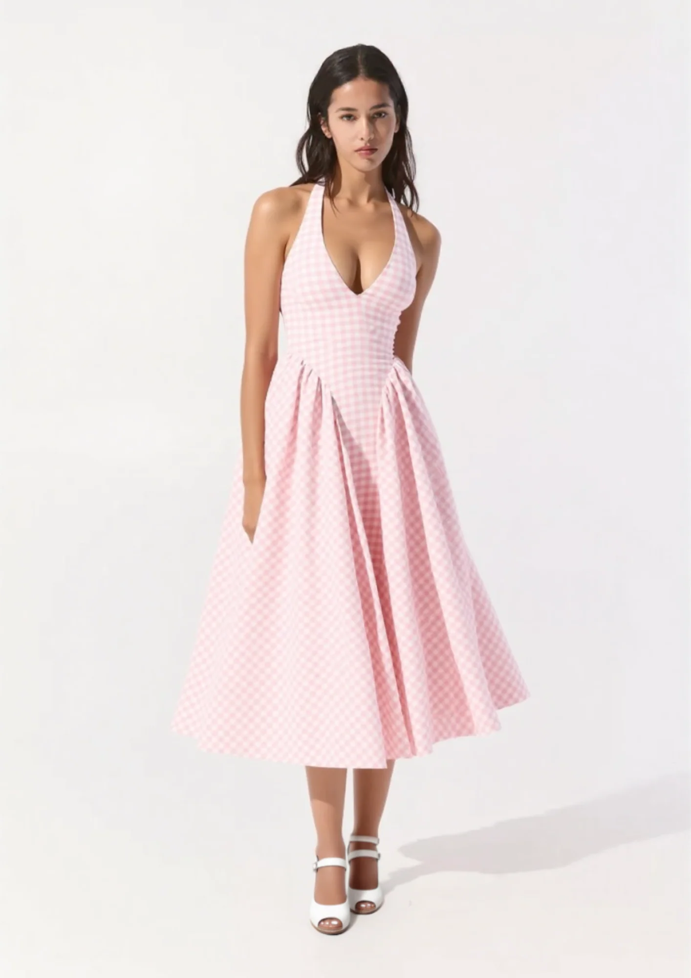 Arina strawberry gingham halter midi sundress - Image 2