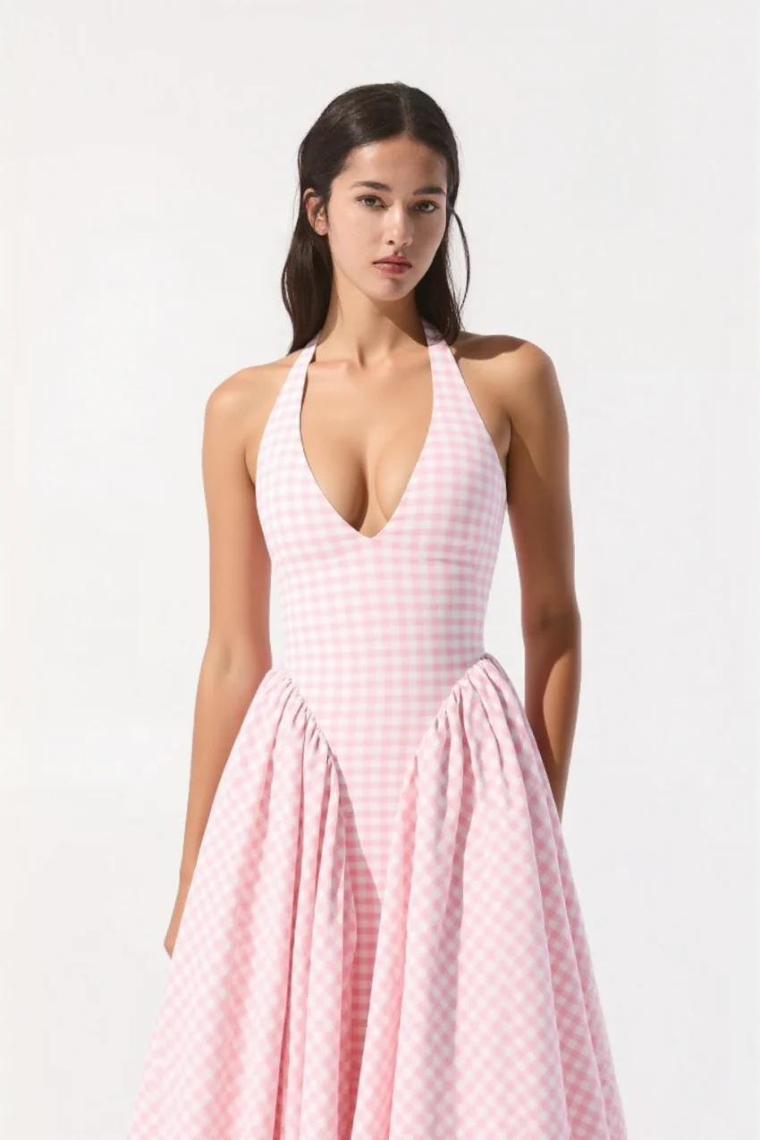 Arina strawberry gingham halter midi sundress - Image 3