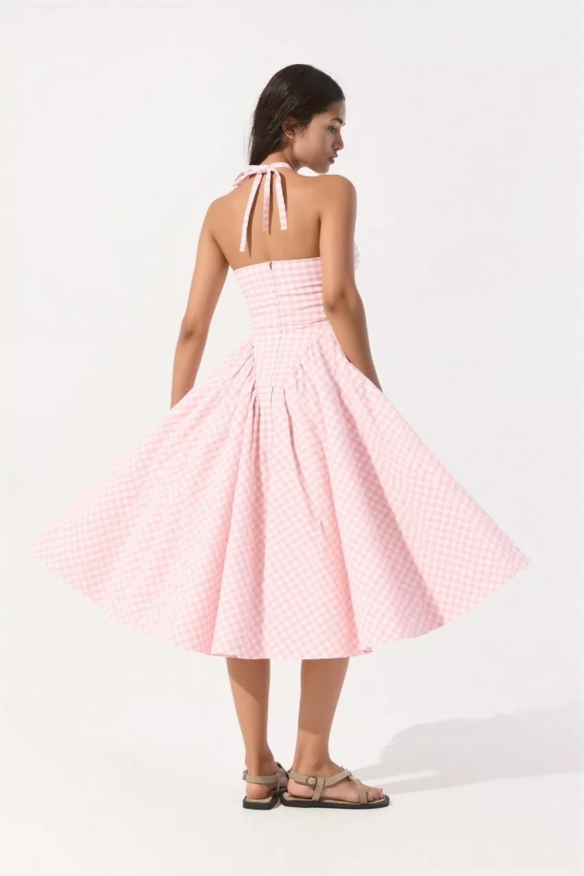Arina strawberry gingham halter midi sundress - Image 4