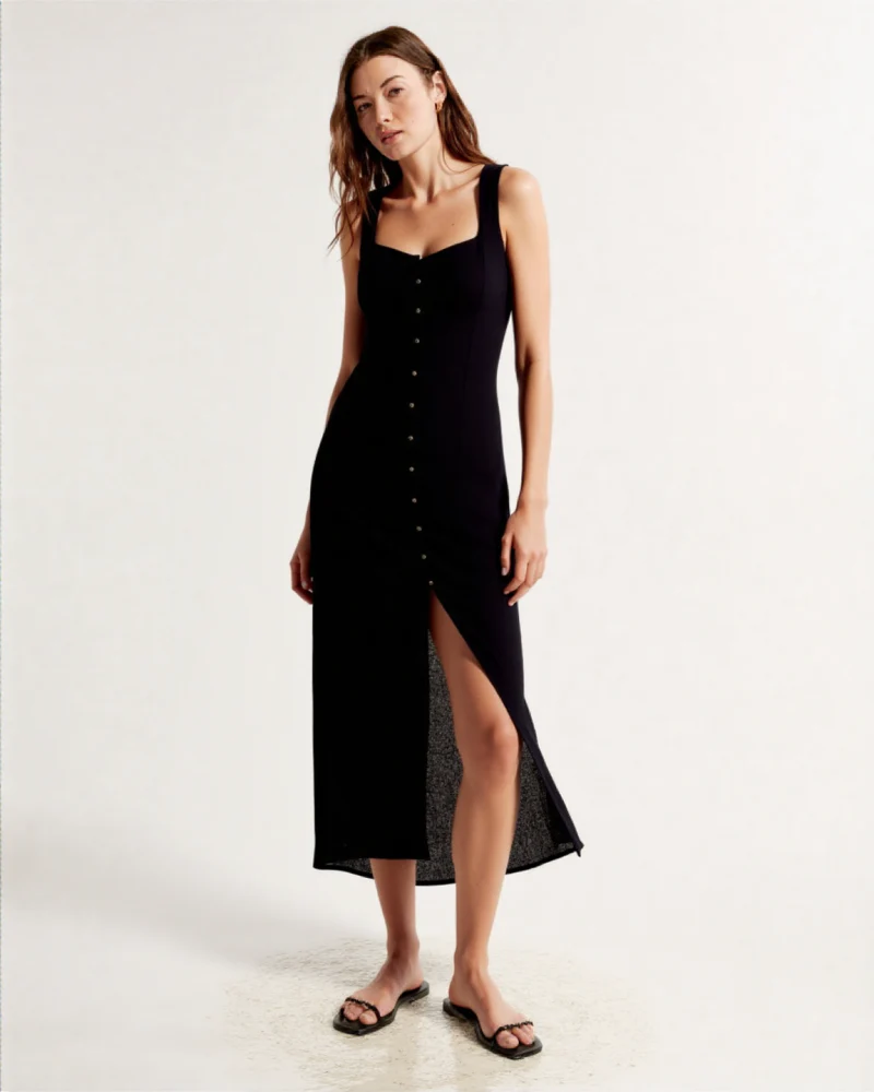 Arla LINEN BLEND MIDI DRESS BLACK - Image 2