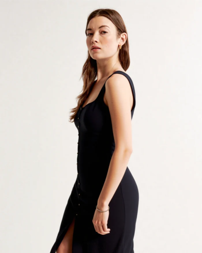 Arla LINEN BLEND MIDI DRESS BLACK - Image 3