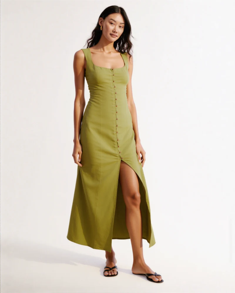 Arla LINEN BLEND MIDI DRESS BLACK - Image 5