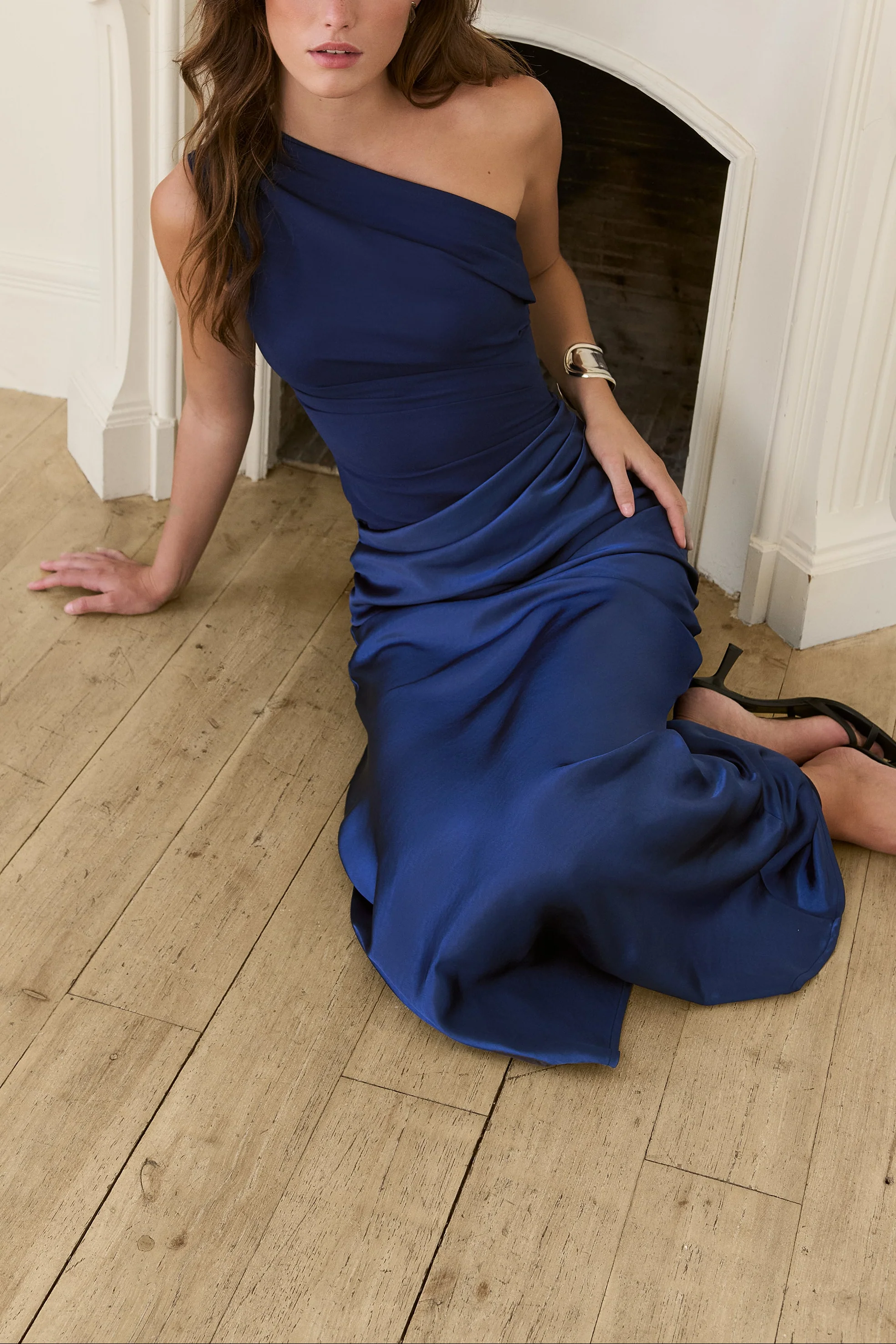 Asya Midnight Blue Satin Maxi Dress - Image 5