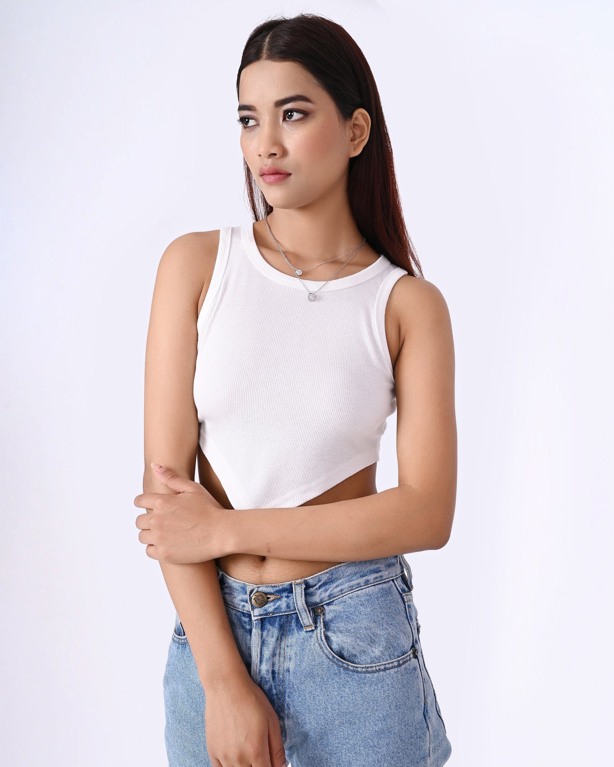 At My Best sleeveless white ribbed crop top - Image 3