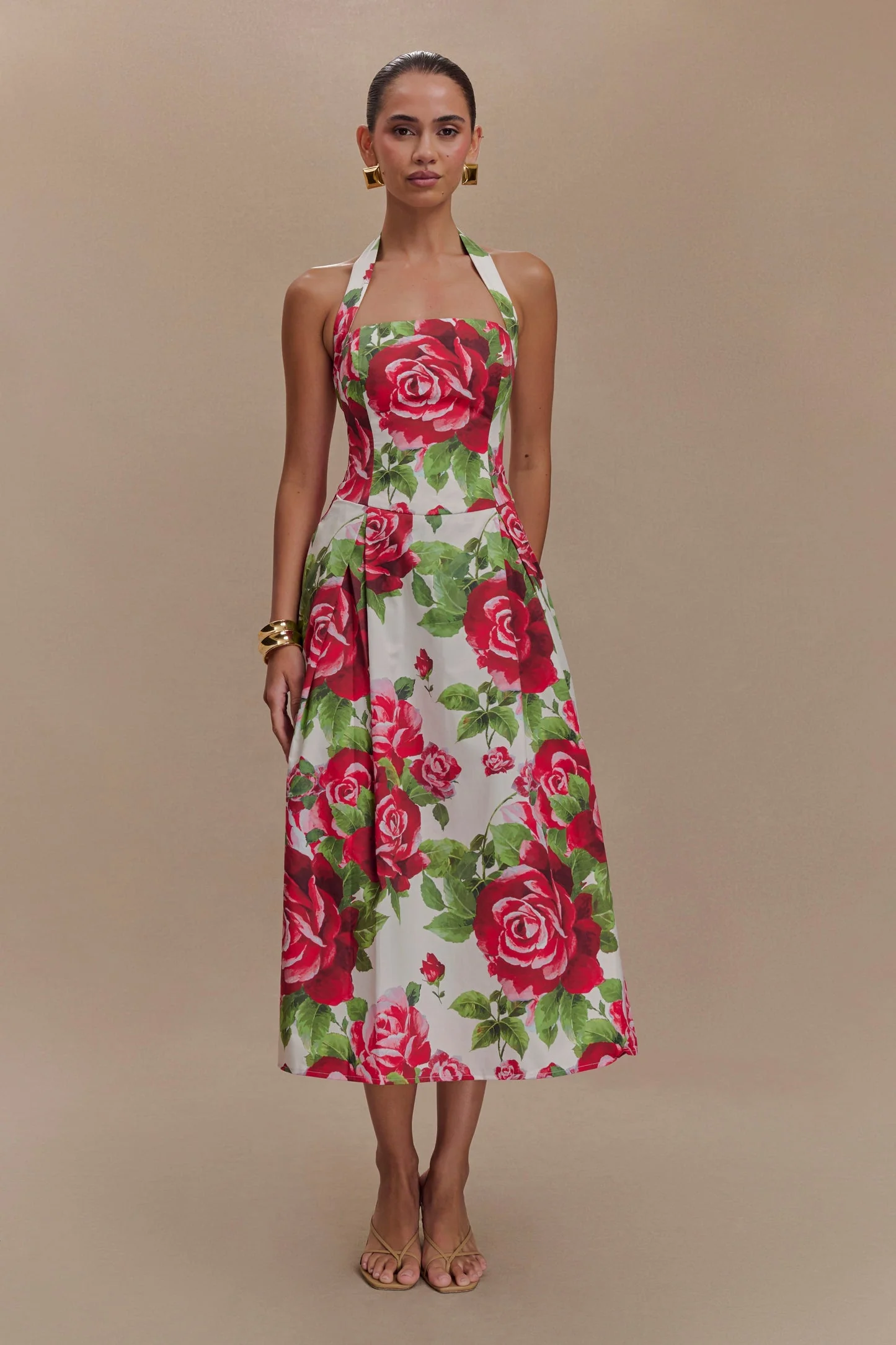 Aulivia Halter Midi Dress in Rose Print - Image 3