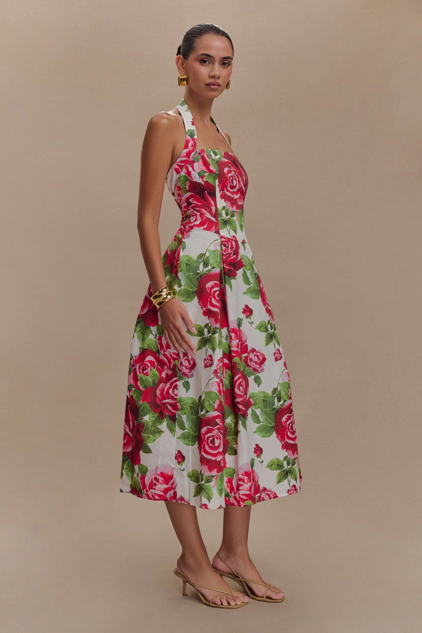 Aulivia Halter Midi Dress in Rose Print - Image 4