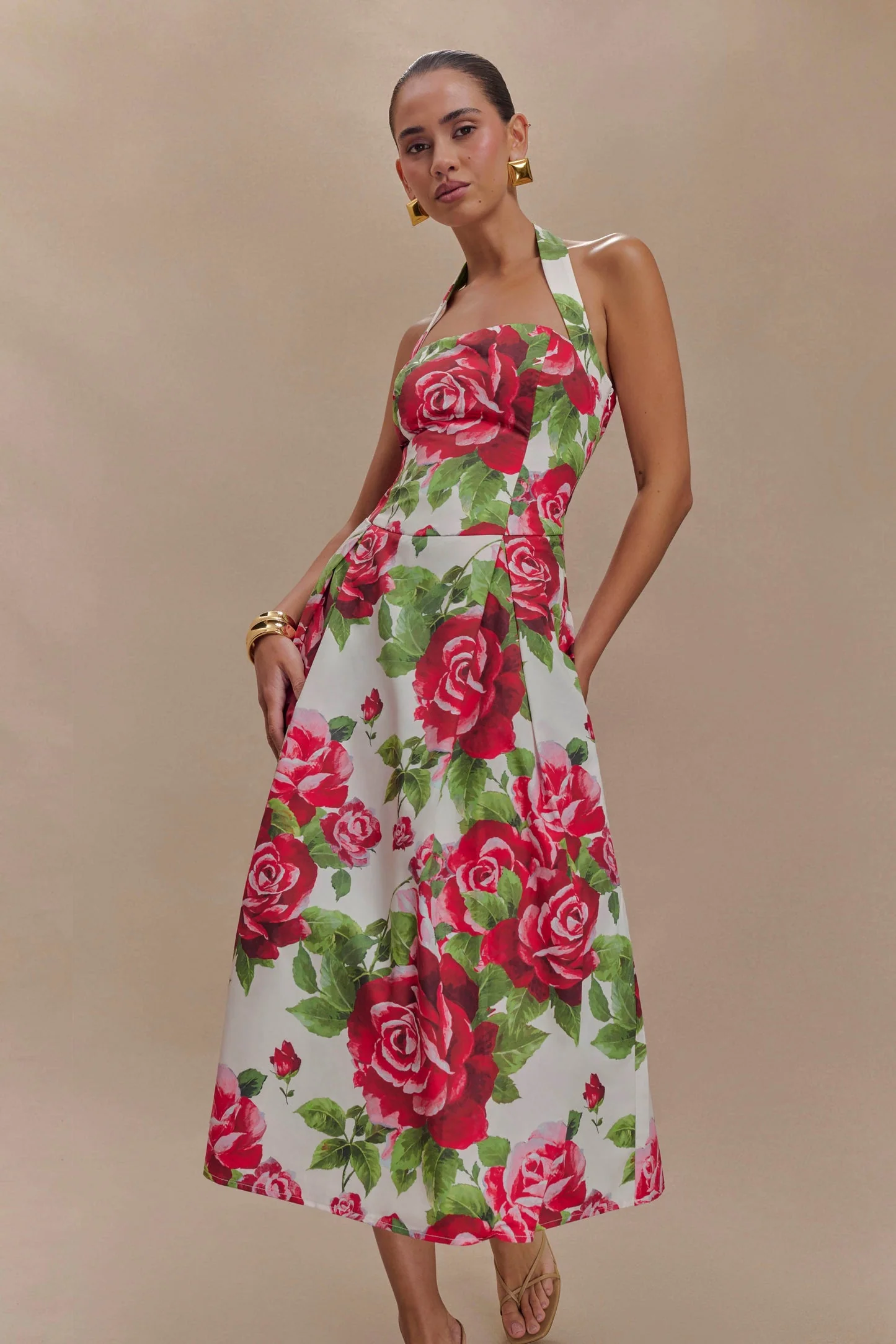 Aulivia Halter Midi Dress in Rose Print - Image 6