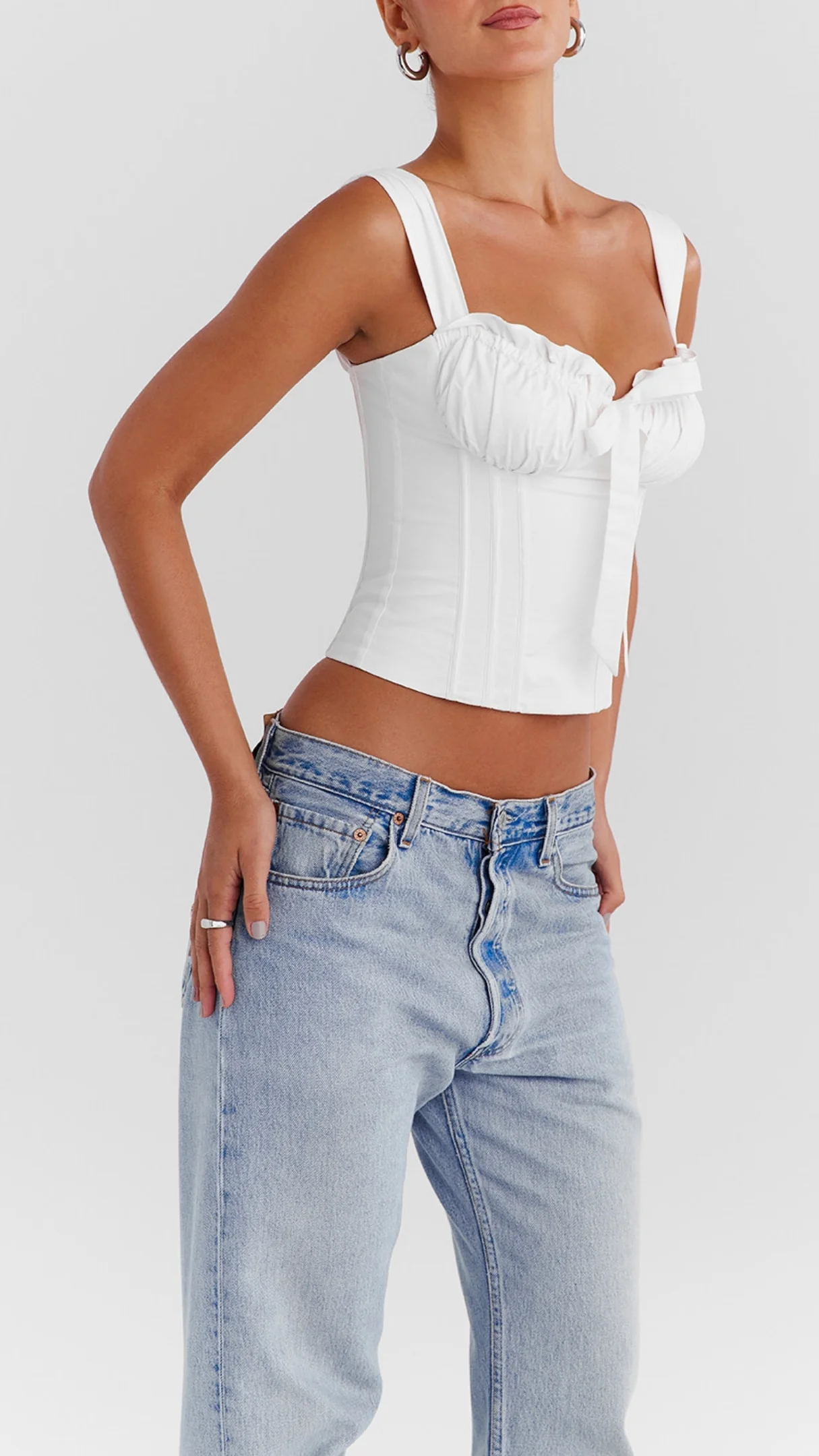 Aurelia Cotton Tie Front Corset in White - Image 5