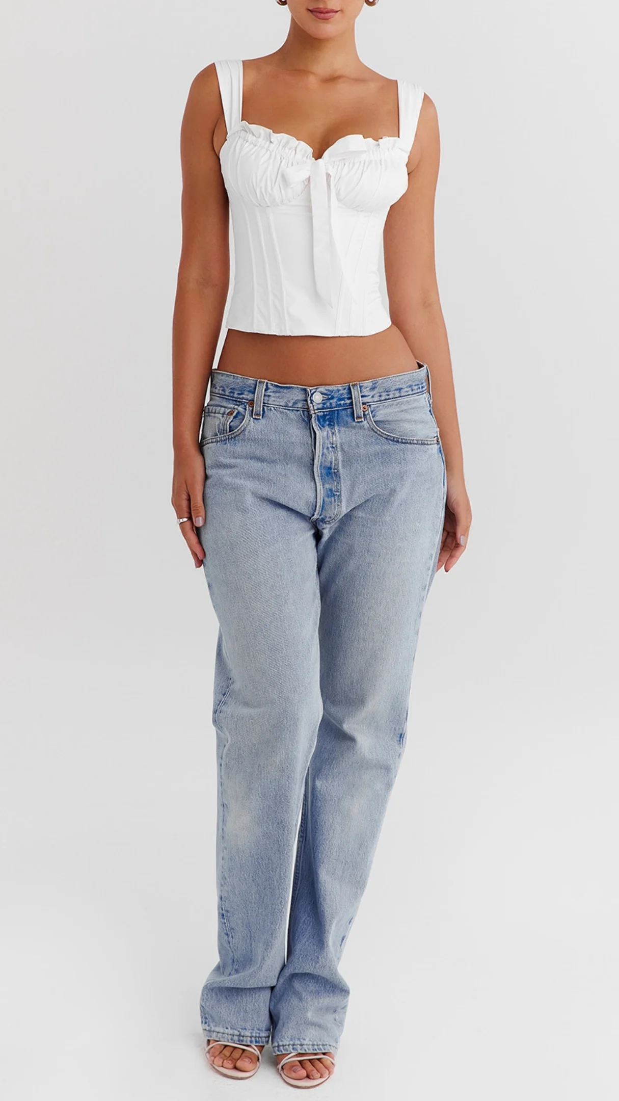 Aurelia Cotton Tie Front Corset in White - Image 9