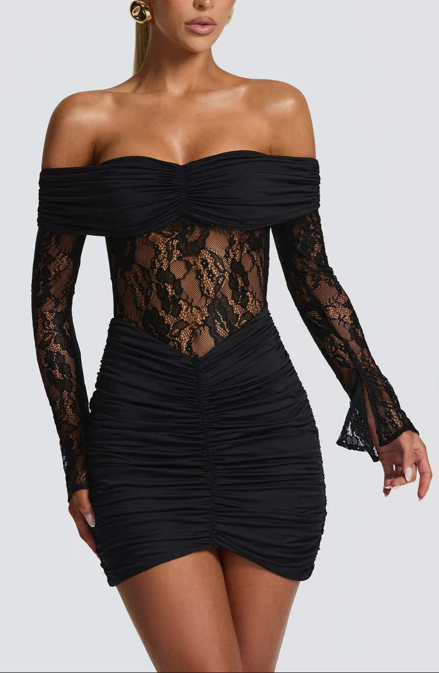 Aurora Lace Mini Dress in BLack