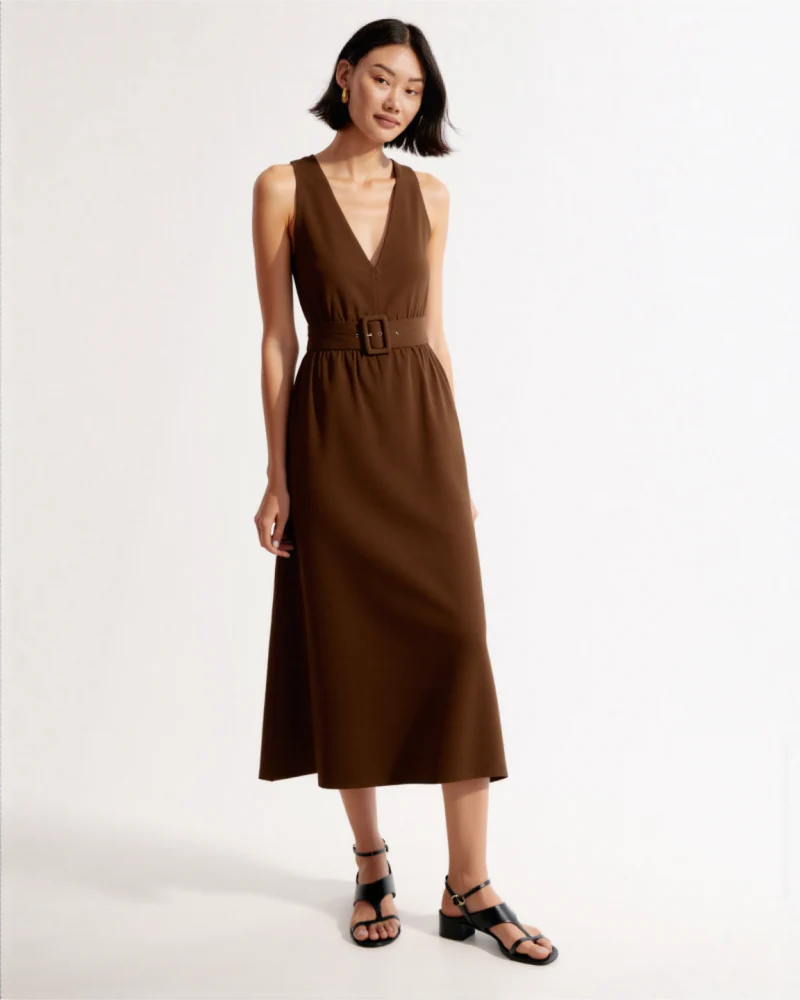Alita Belt linen midi dress in Brown - Image 2