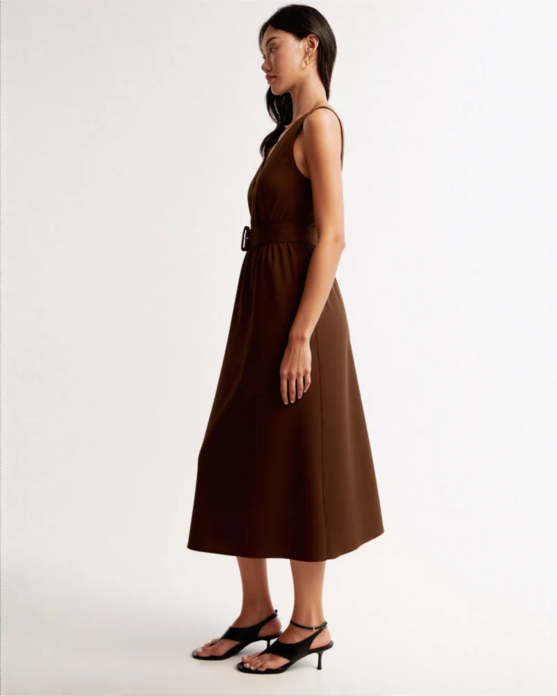 Alita Belt linen midi dress in Brown - Image 3