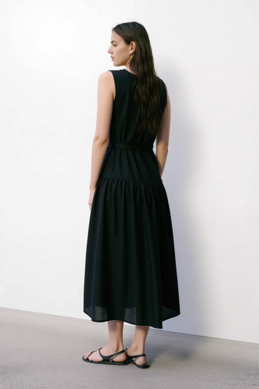 Bera Belt linen midi dress in Black - Image 5