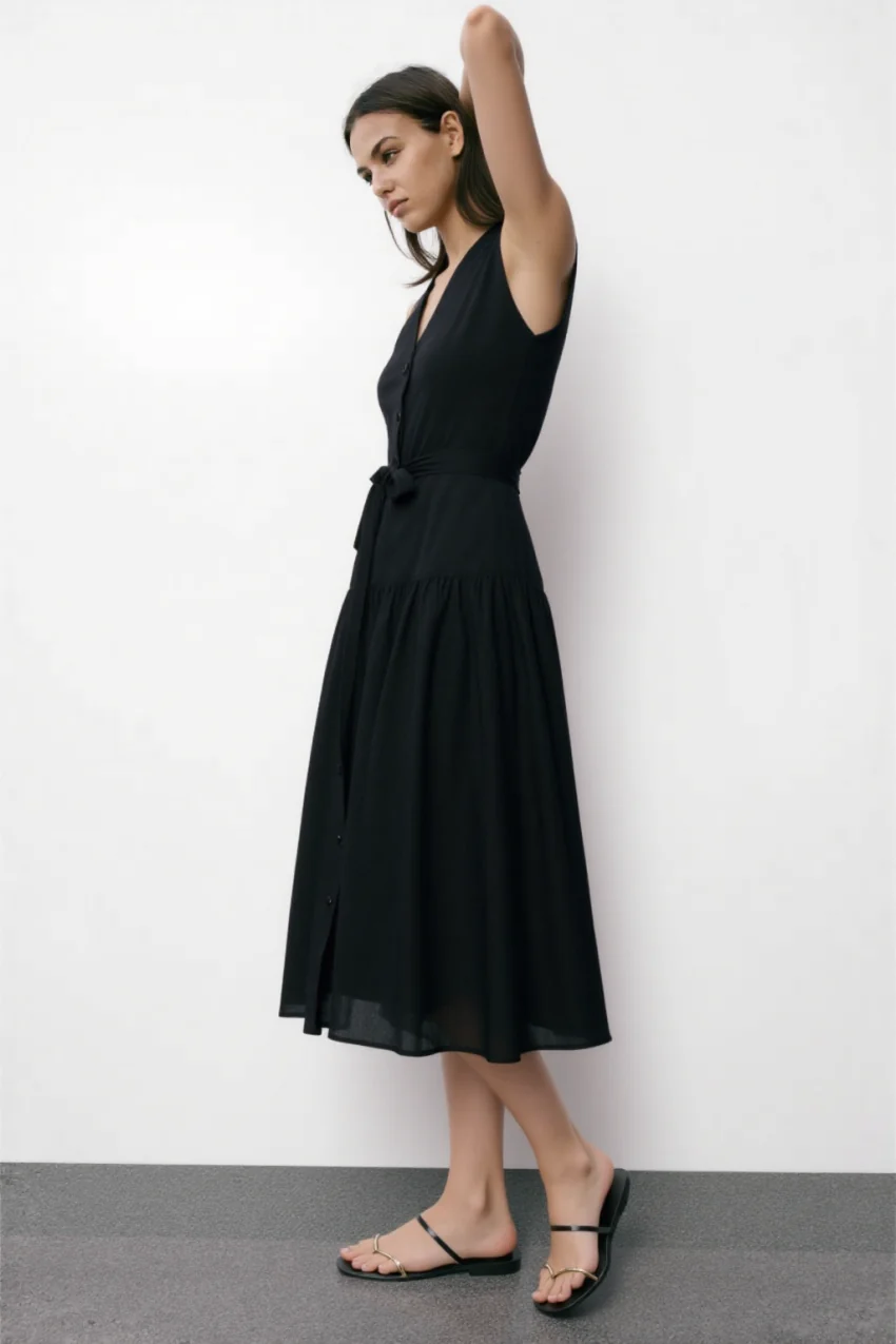 Bera Belt linen midi dress in Black - Image 6