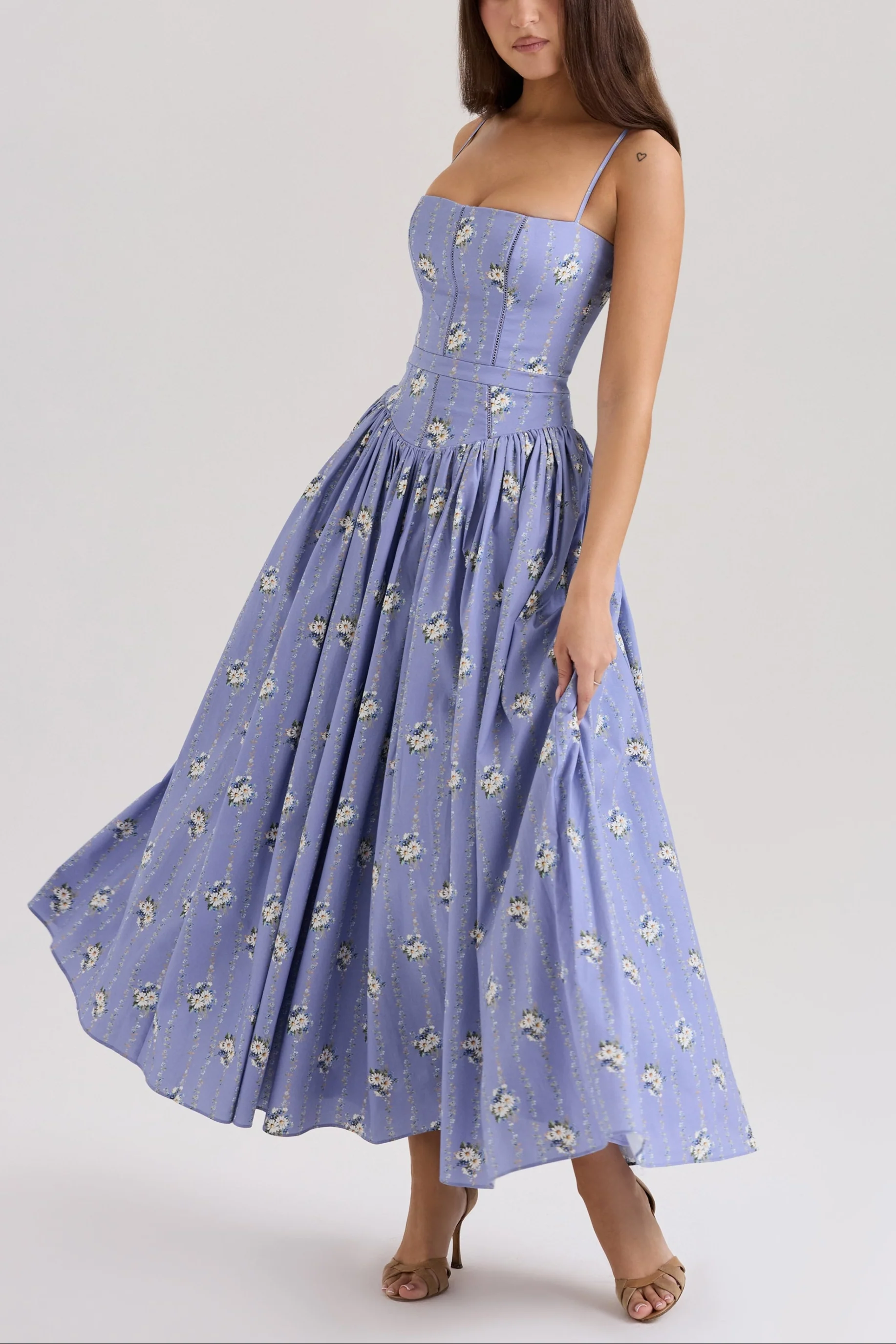 Berta blue daisy cotton maxi dress