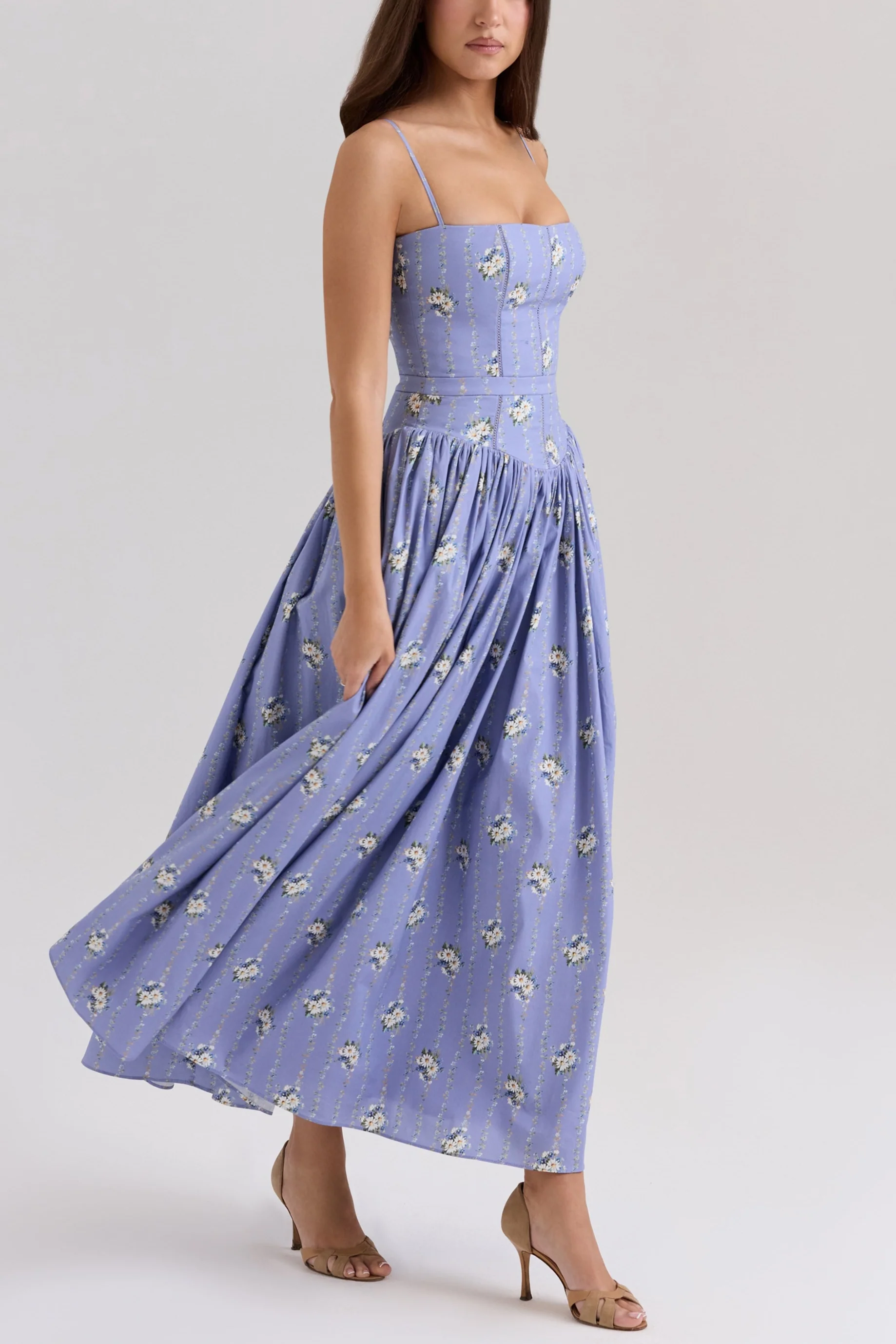 Berta blue daisy cotton maxi dress - Image 3