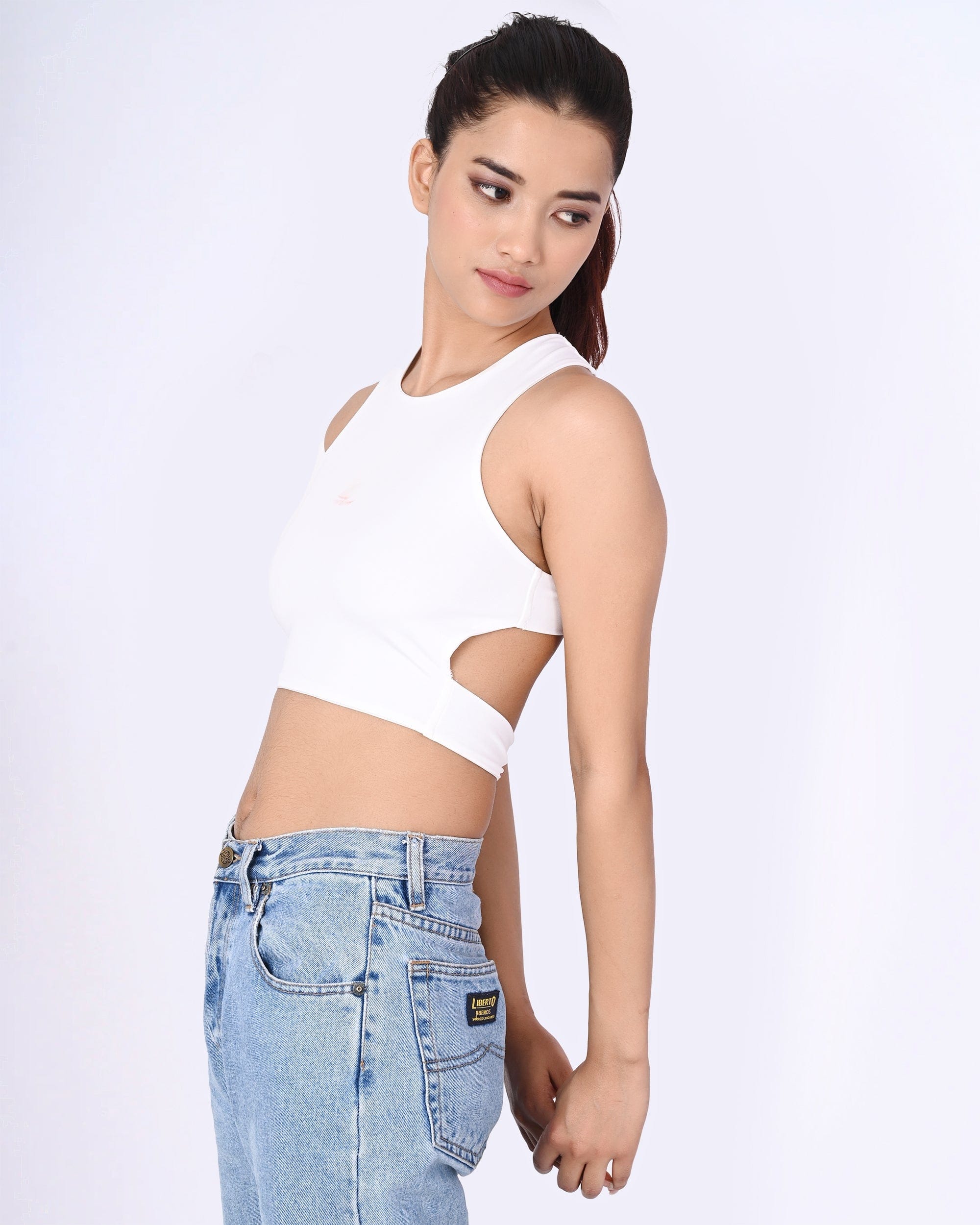 Boss Babe white crop top with hollow cut outs - Image 5