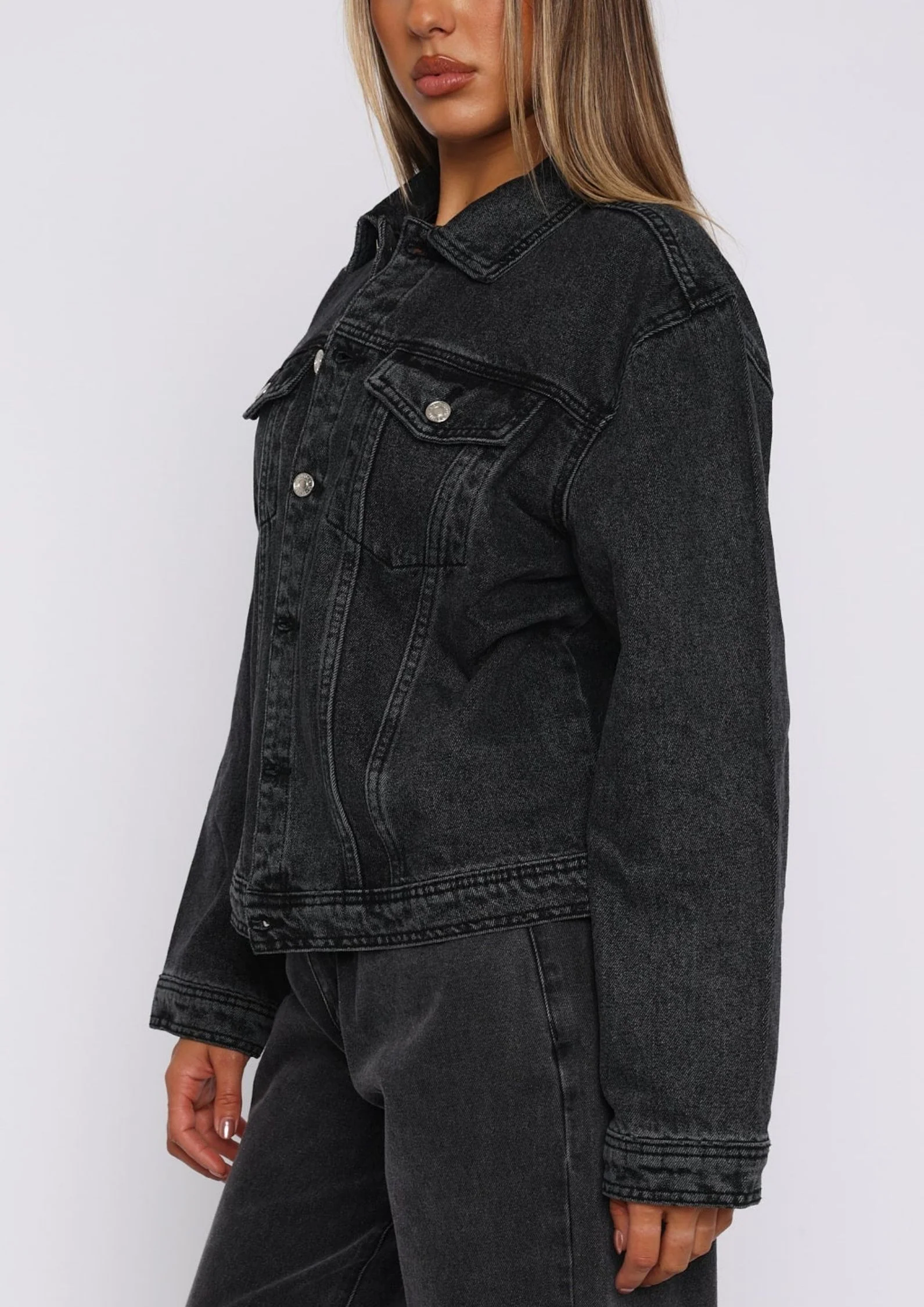 Brielle Denim Jacket Acid Wash in Black - Image 3